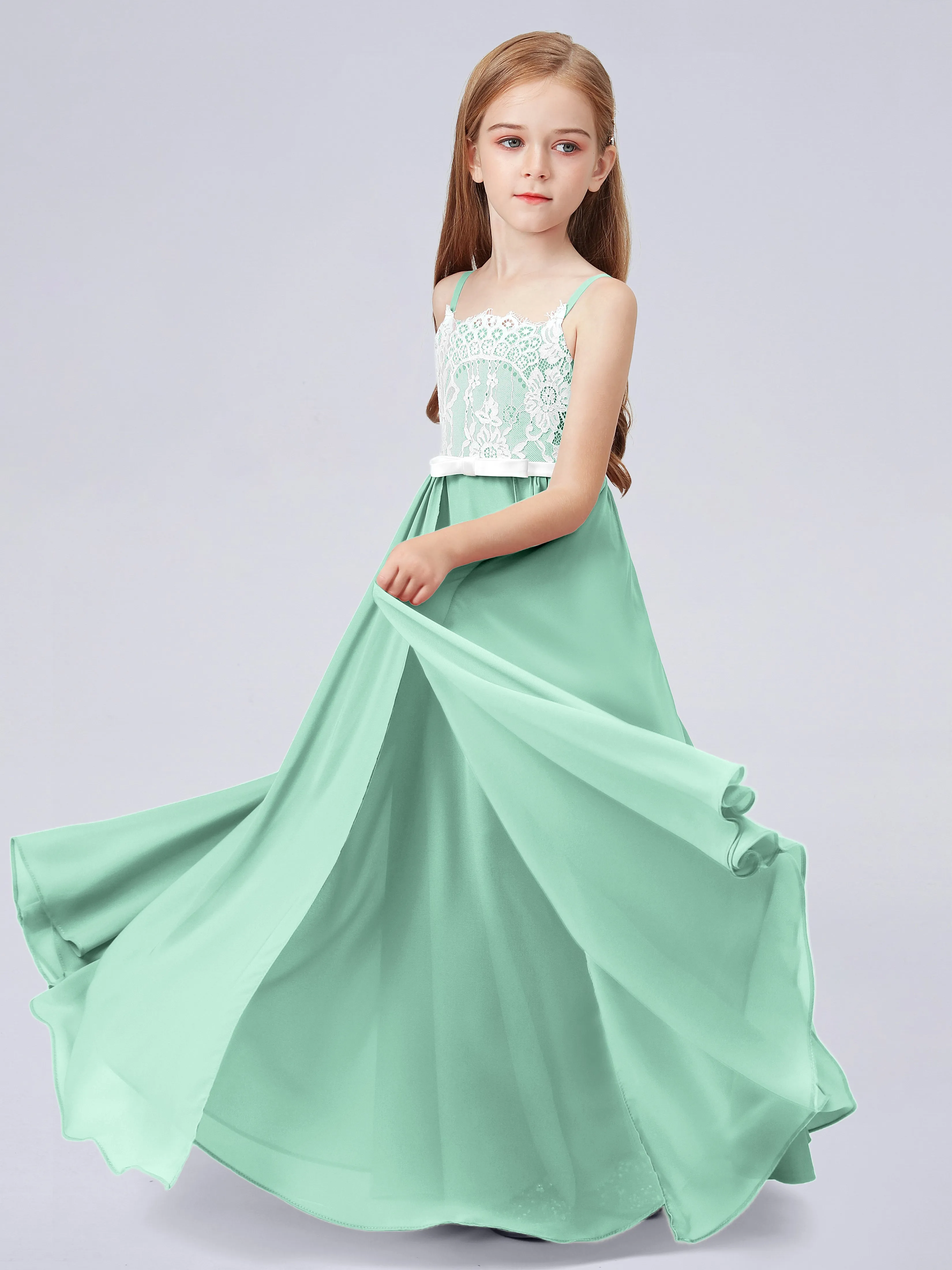 Lace Junior Bridesmaid Dress with Spaghetti Straps