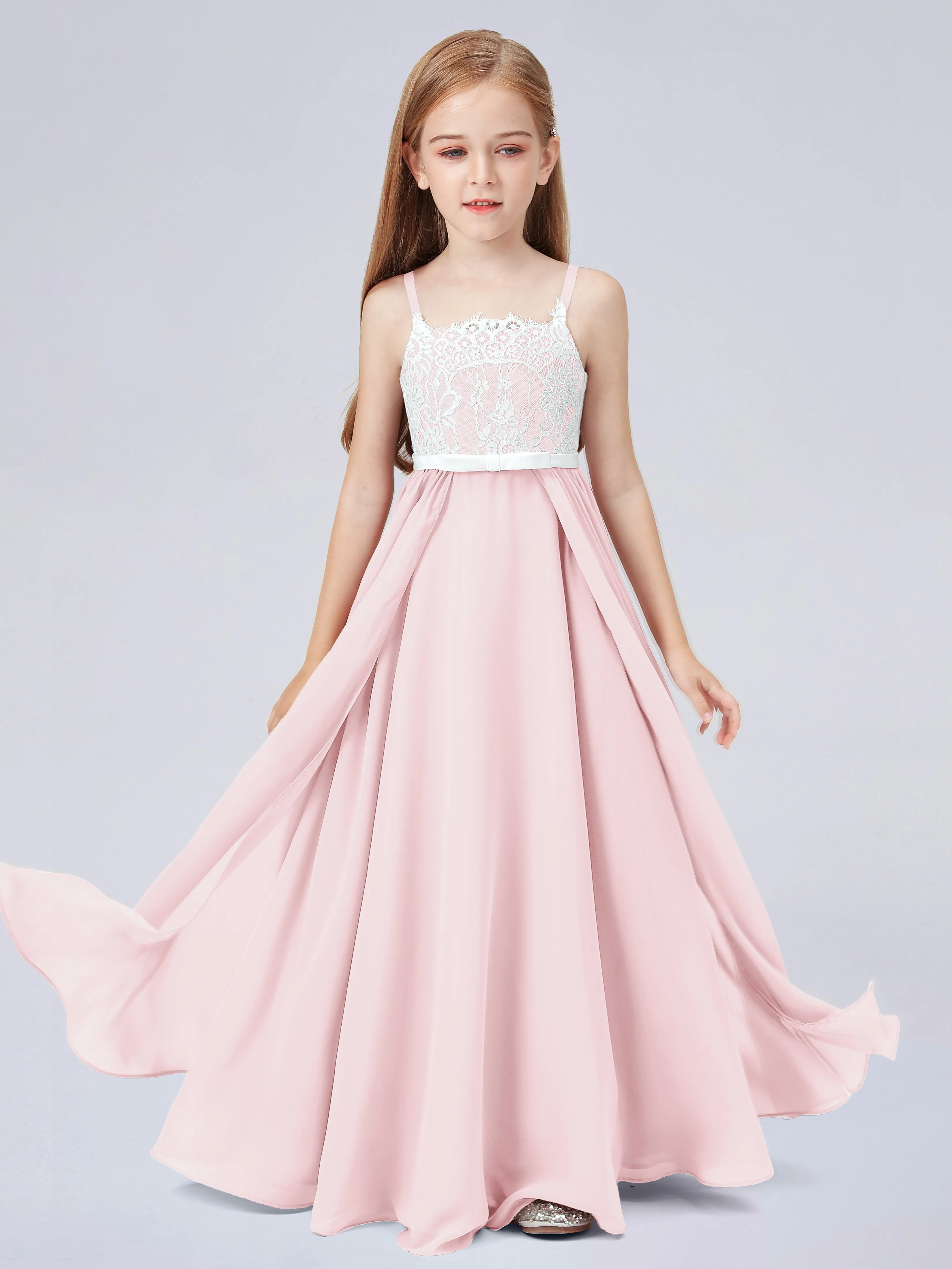 Lace Junior Bridesmaid Dress with Spaghetti Straps