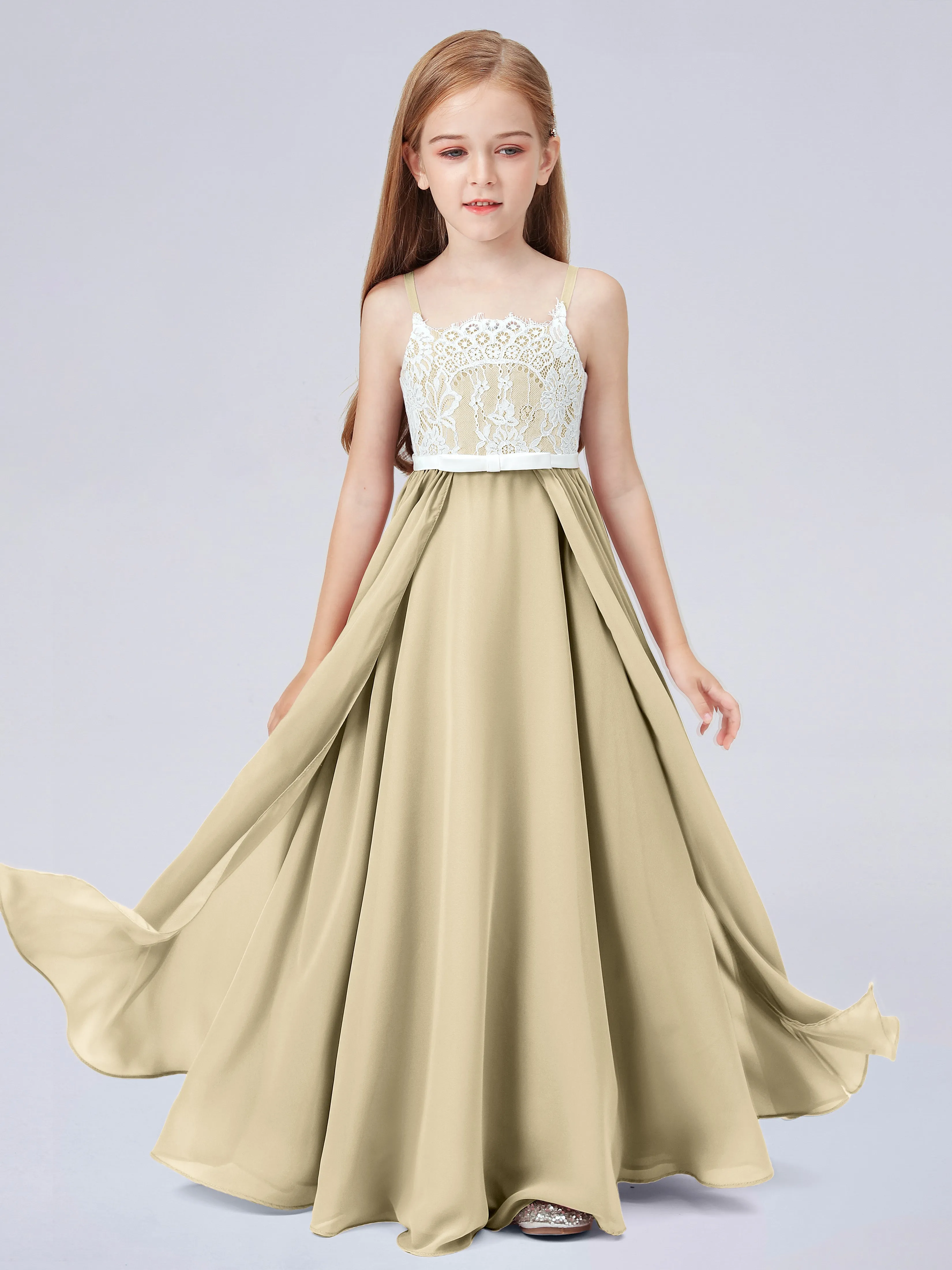 Lace Junior Bridesmaid Dress with Spaghetti Straps