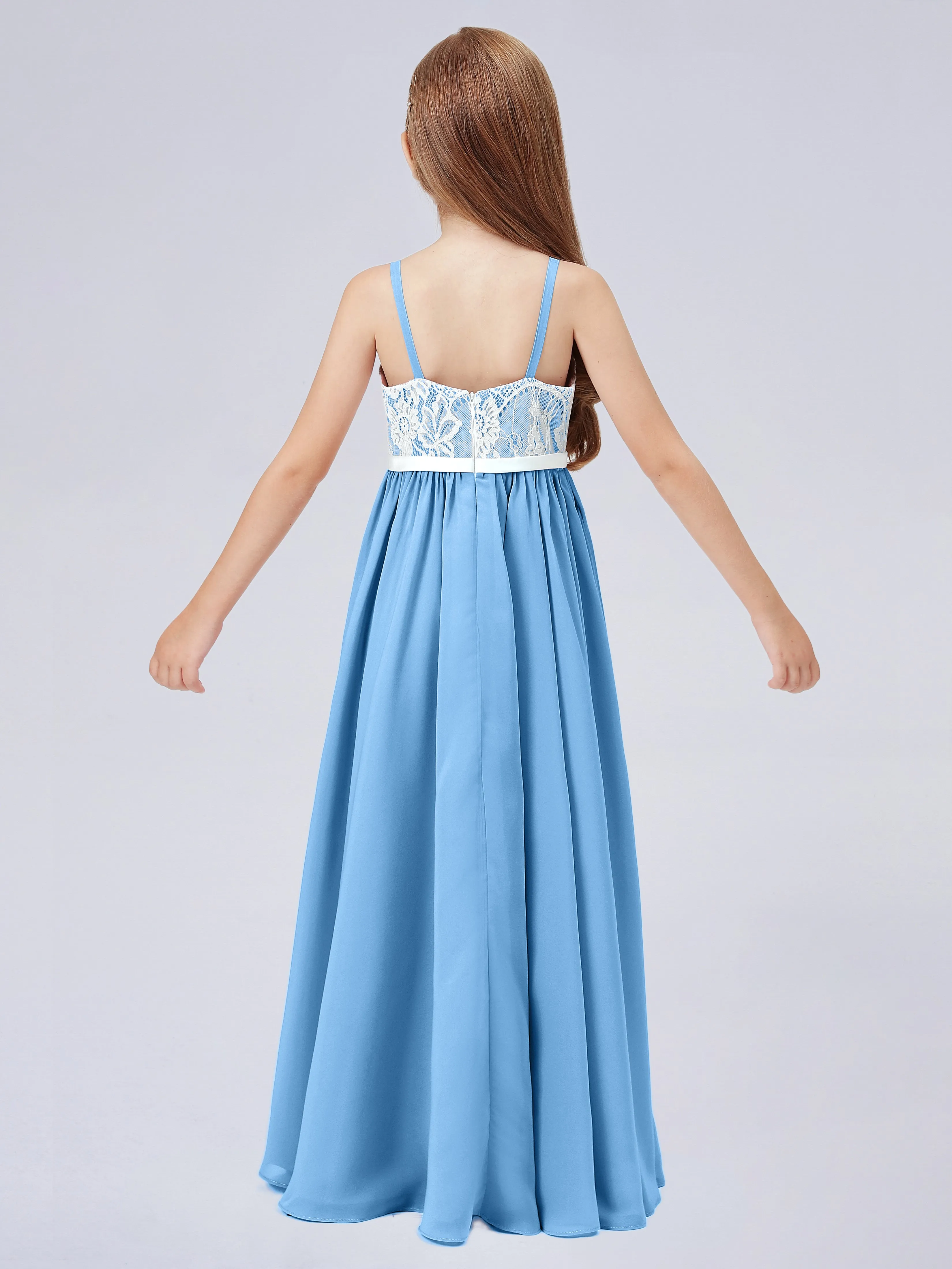 Lace Junior Bridesmaid Dress with Spaghetti Straps