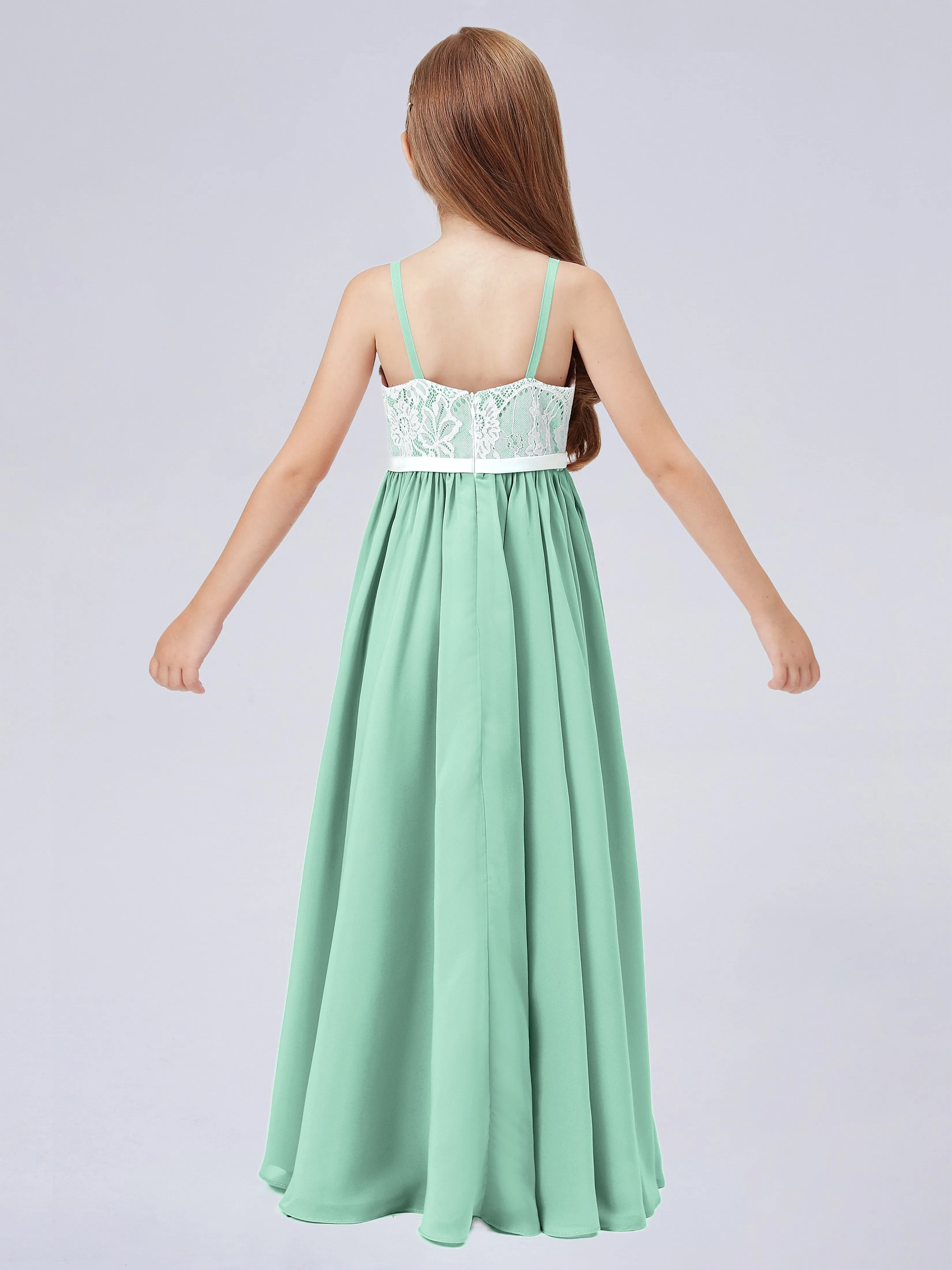 Lace Junior Bridesmaid Dress with Spaghetti Straps