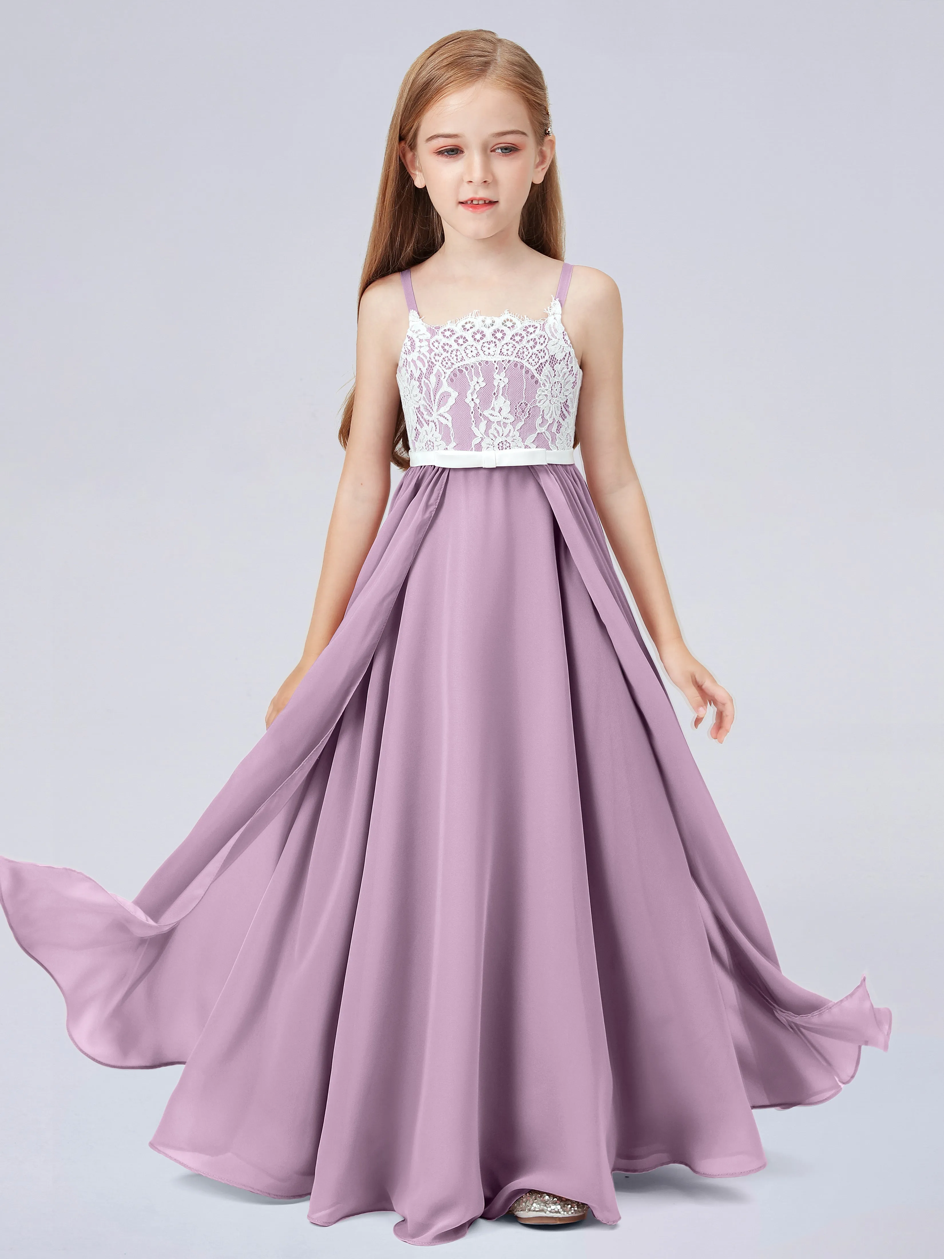 Lace Junior Bridesmaid Dress with Spaghetti Straps