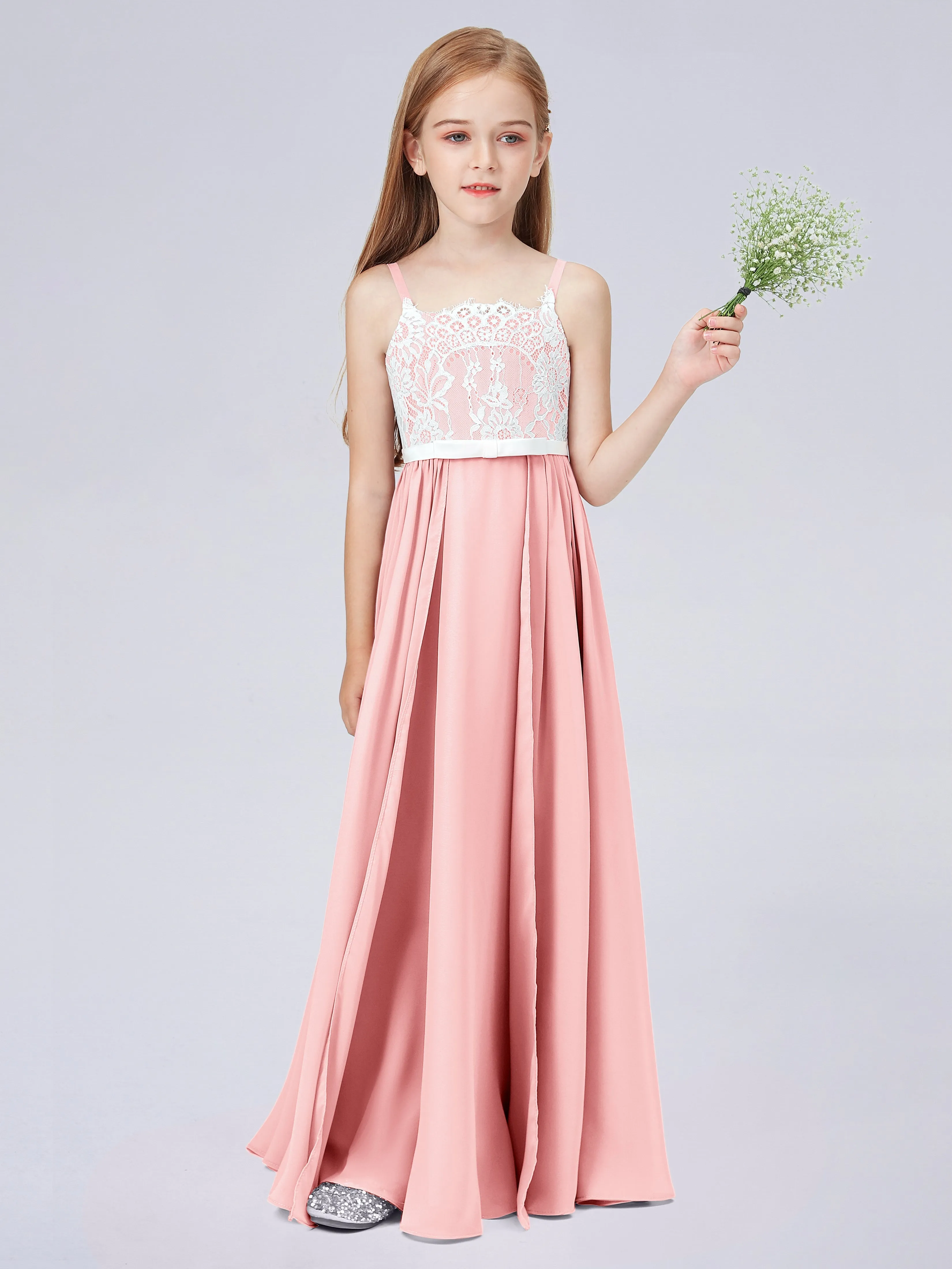 Lace Junior Bridesmaid Dress with Spaghetti Straps