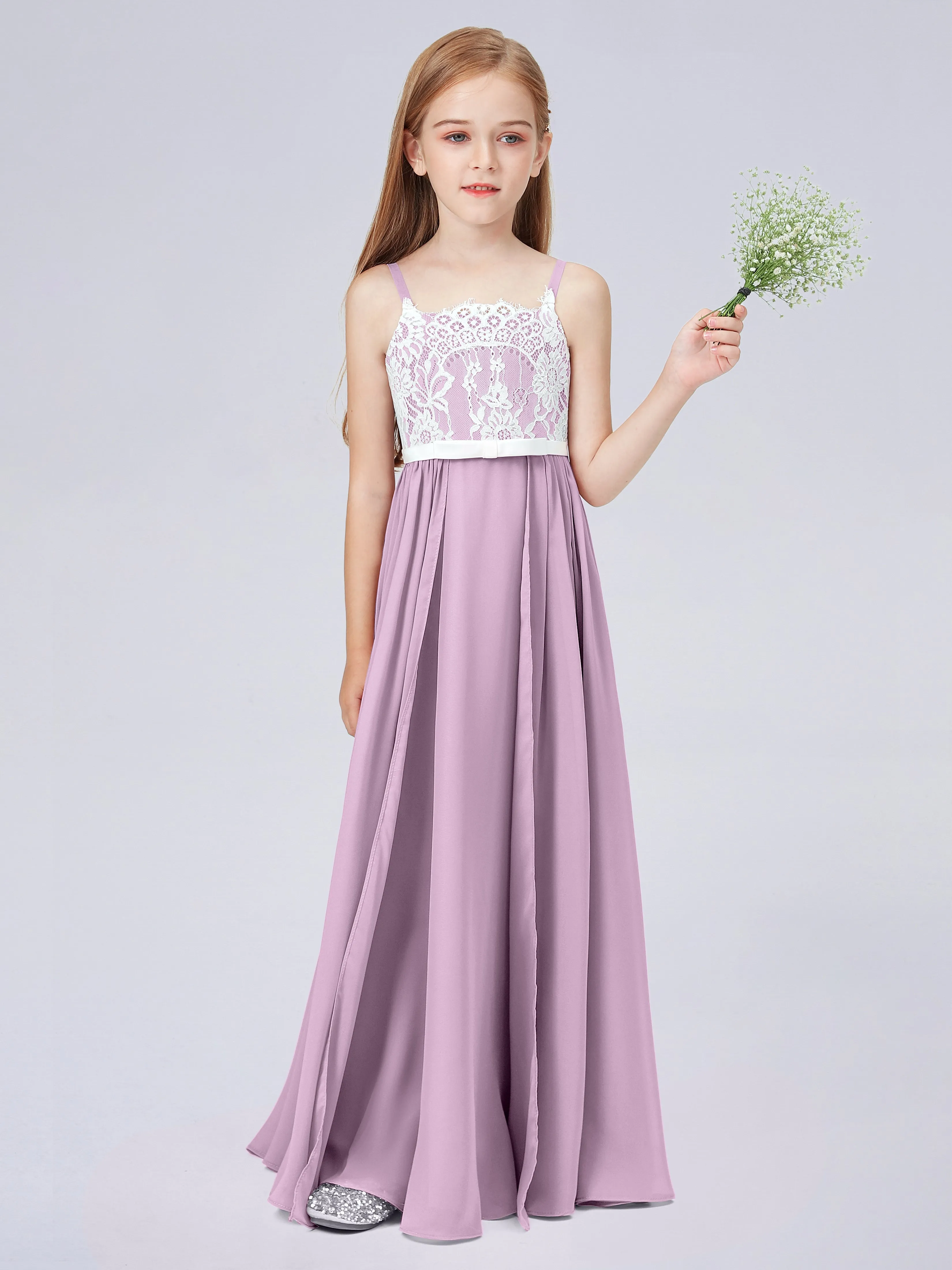 Lace Junior Bridesmaid Dress with Spaghetti Straps