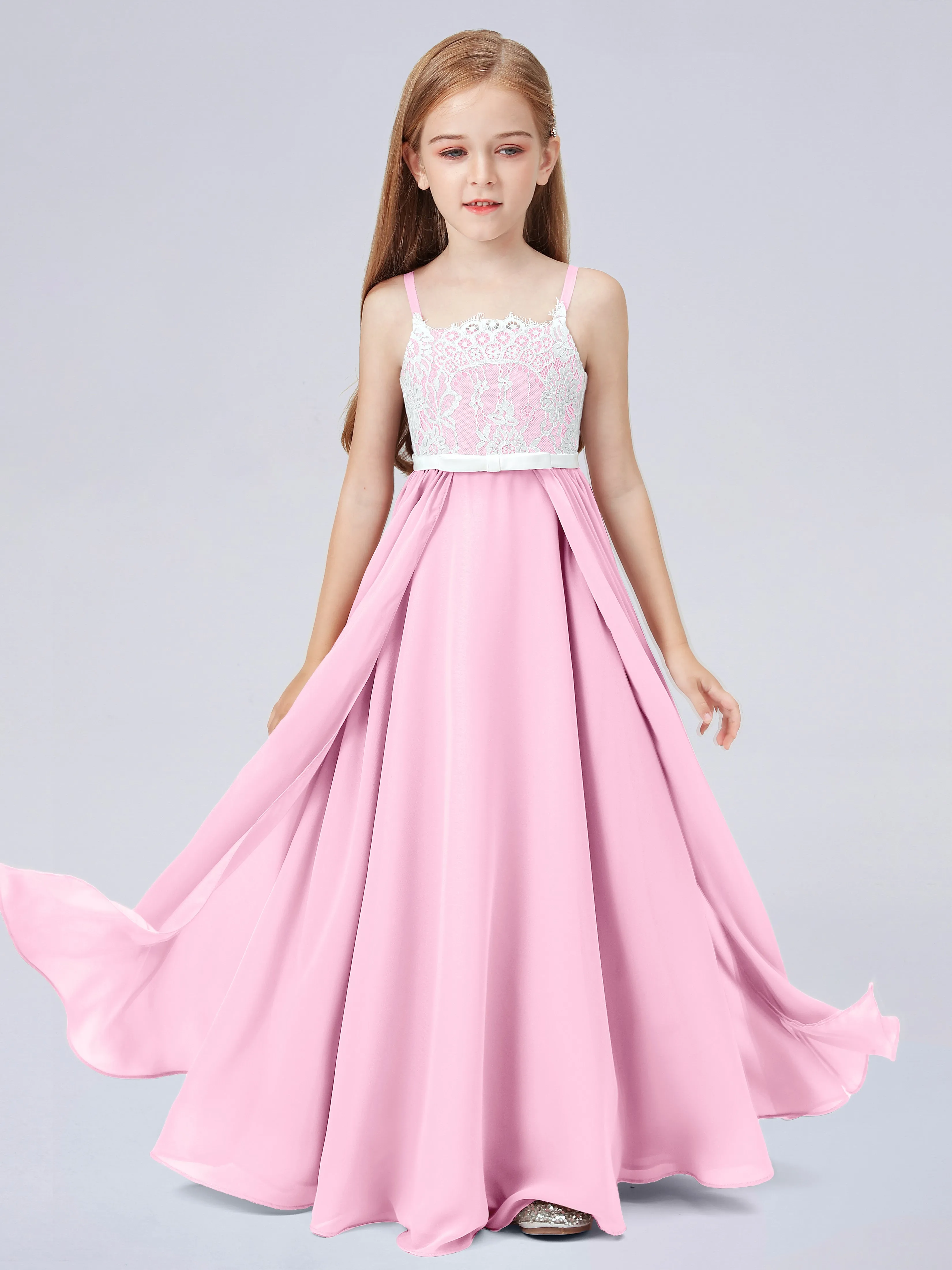 Lace Junior Bridesmaid Dress with Spaghetti Straps