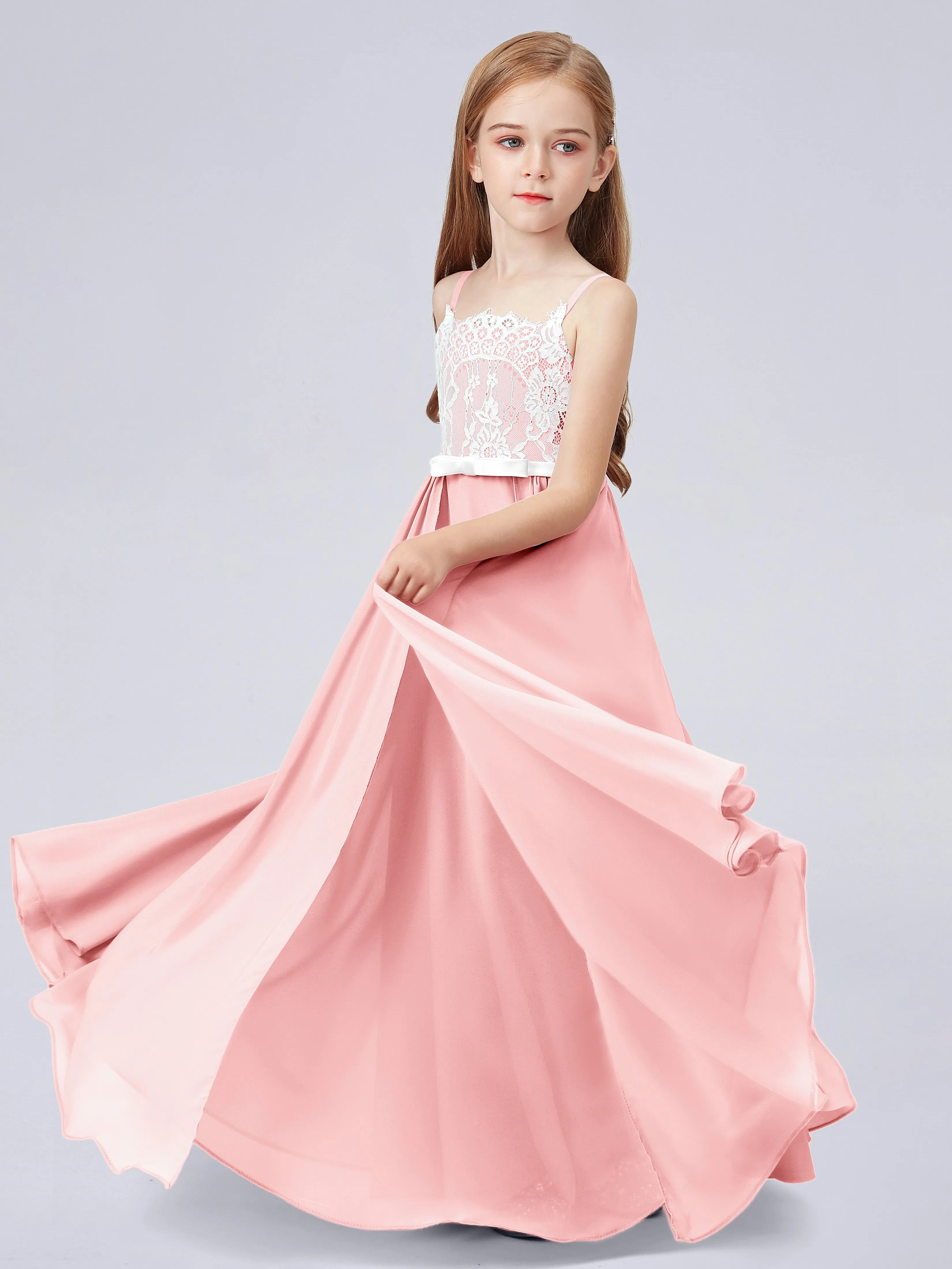 Lace Junior Bridesmaid Dress with Spaghetti Straps