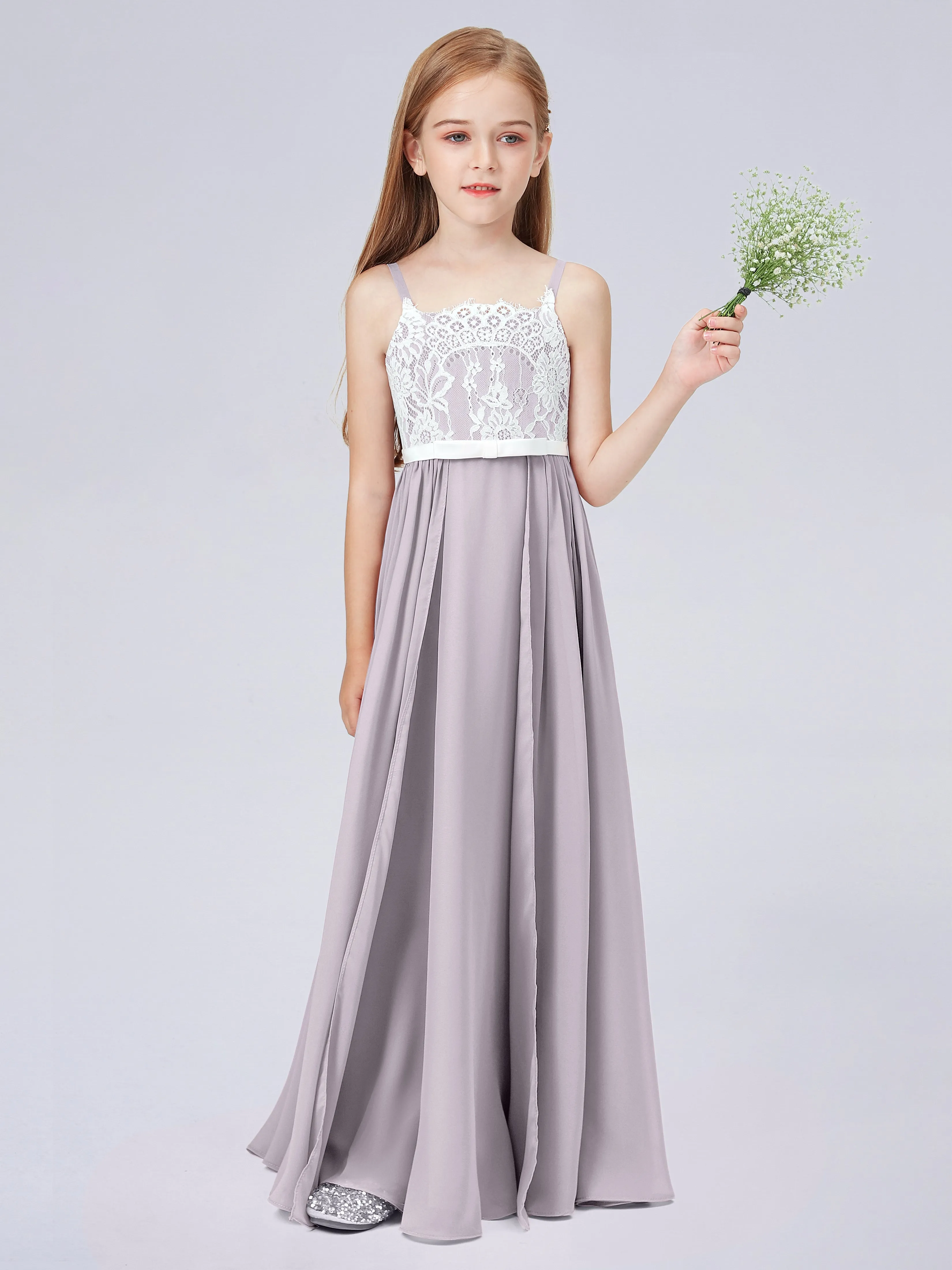 Lace Junior Bridesmaid Dress with Spaghetti Straps