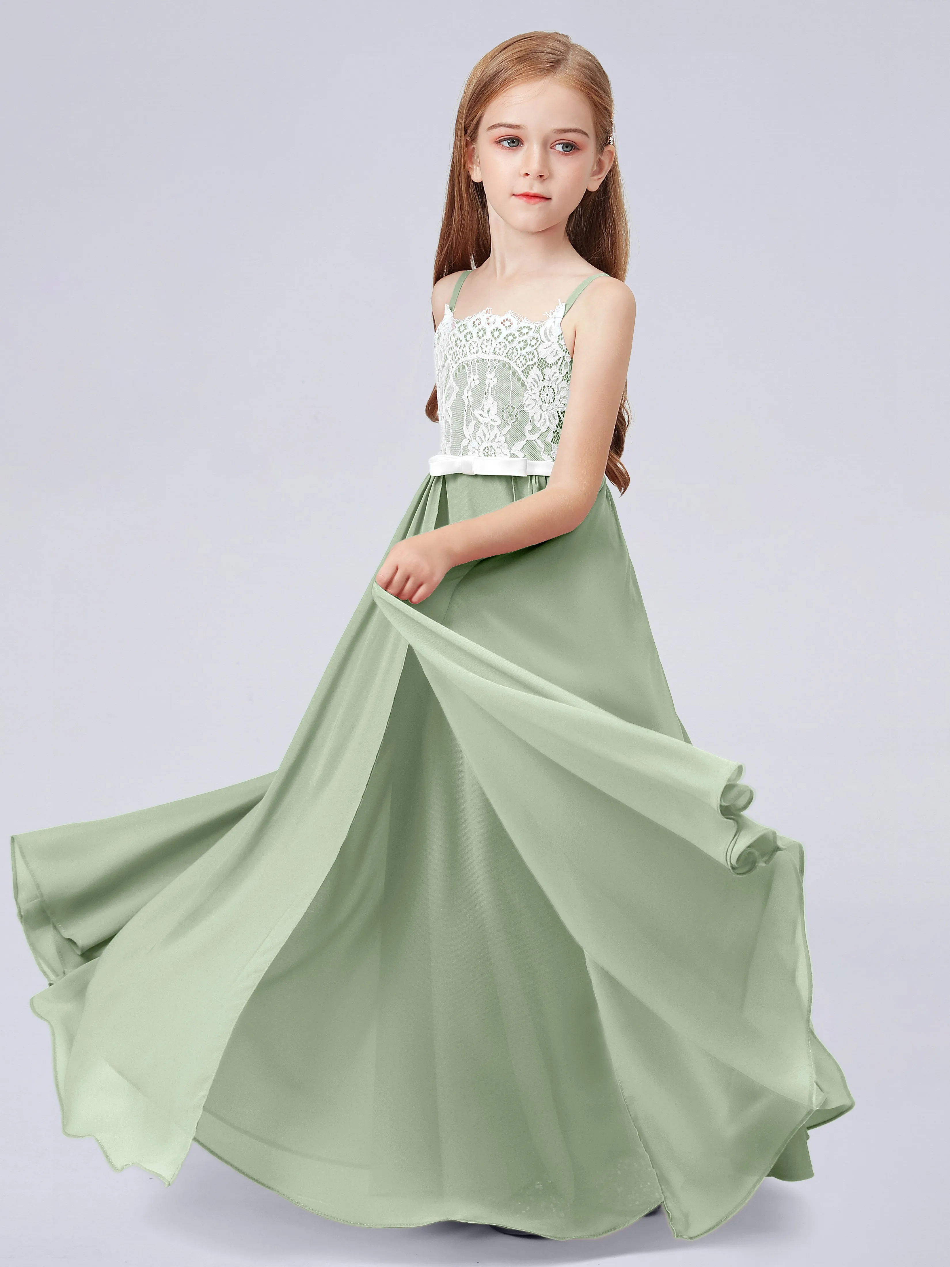 Lace Junior Bridesmaid Dress with Spaghetti Straps