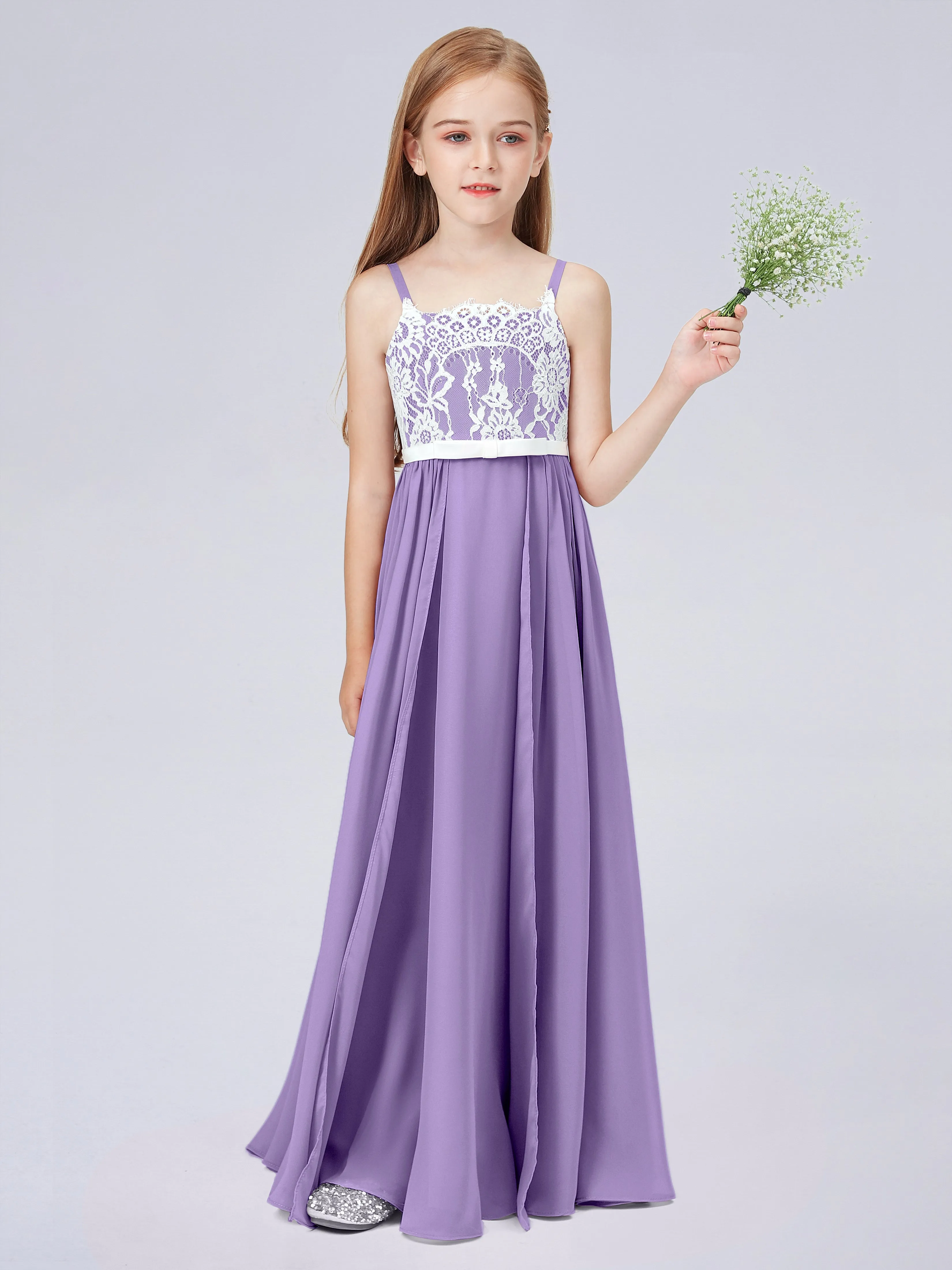 Lace Junior Bridesmaid Dress with Spaghetti Straps