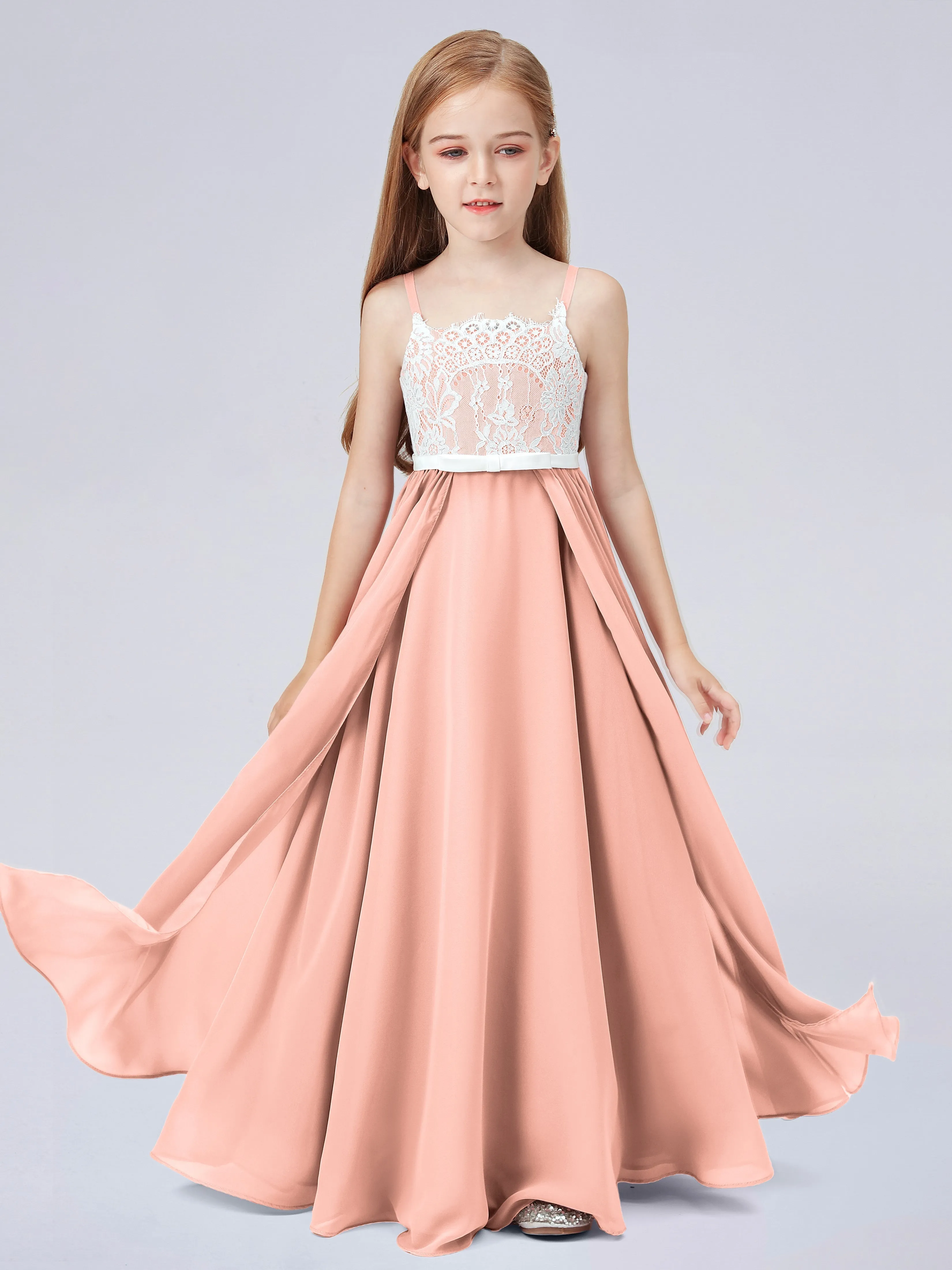 Lace Junior Bridesmaid Dress with Spaghetti Straps