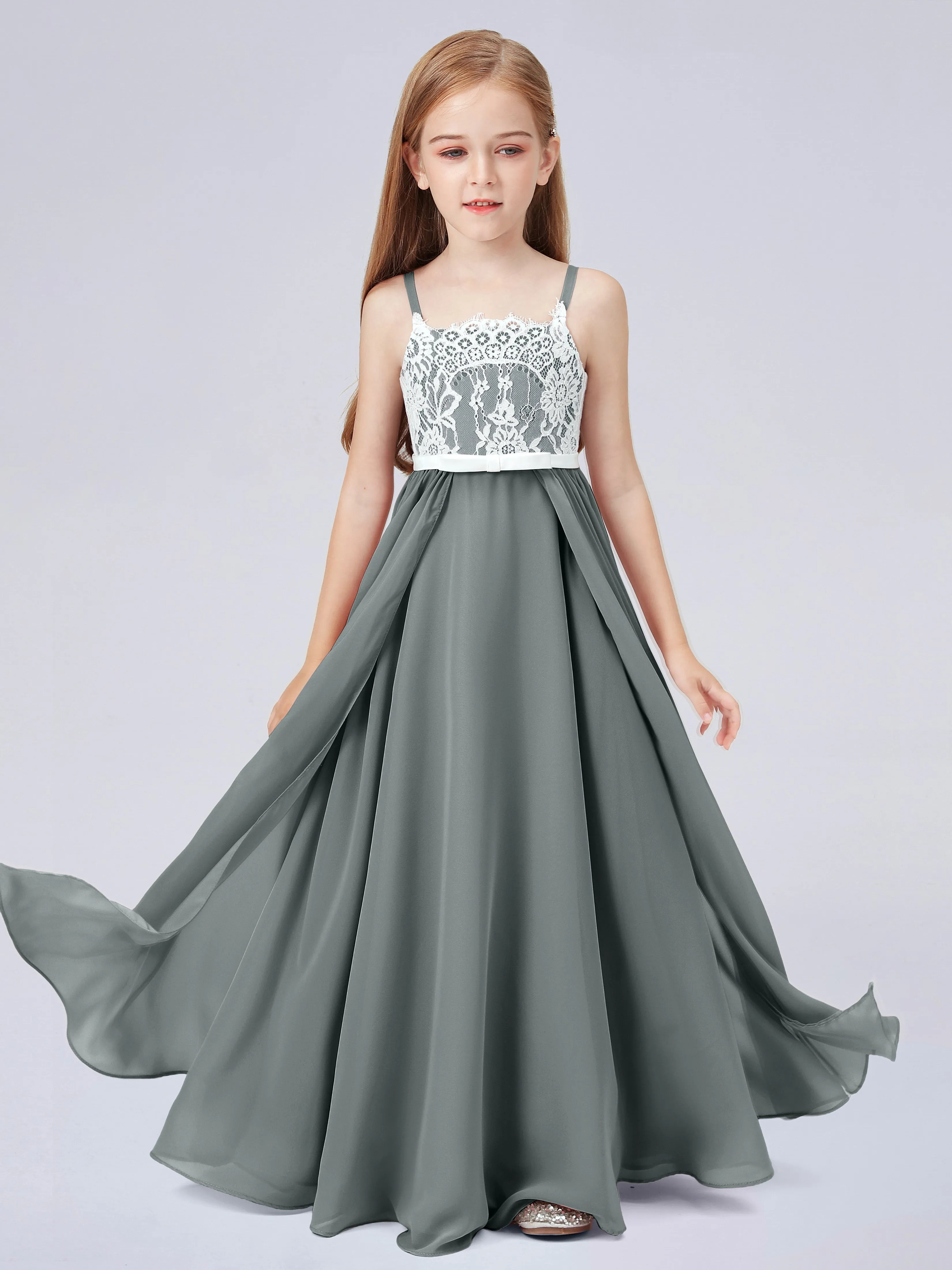 Lace Junior Bridesmaid Dress with Spaghetti Straps