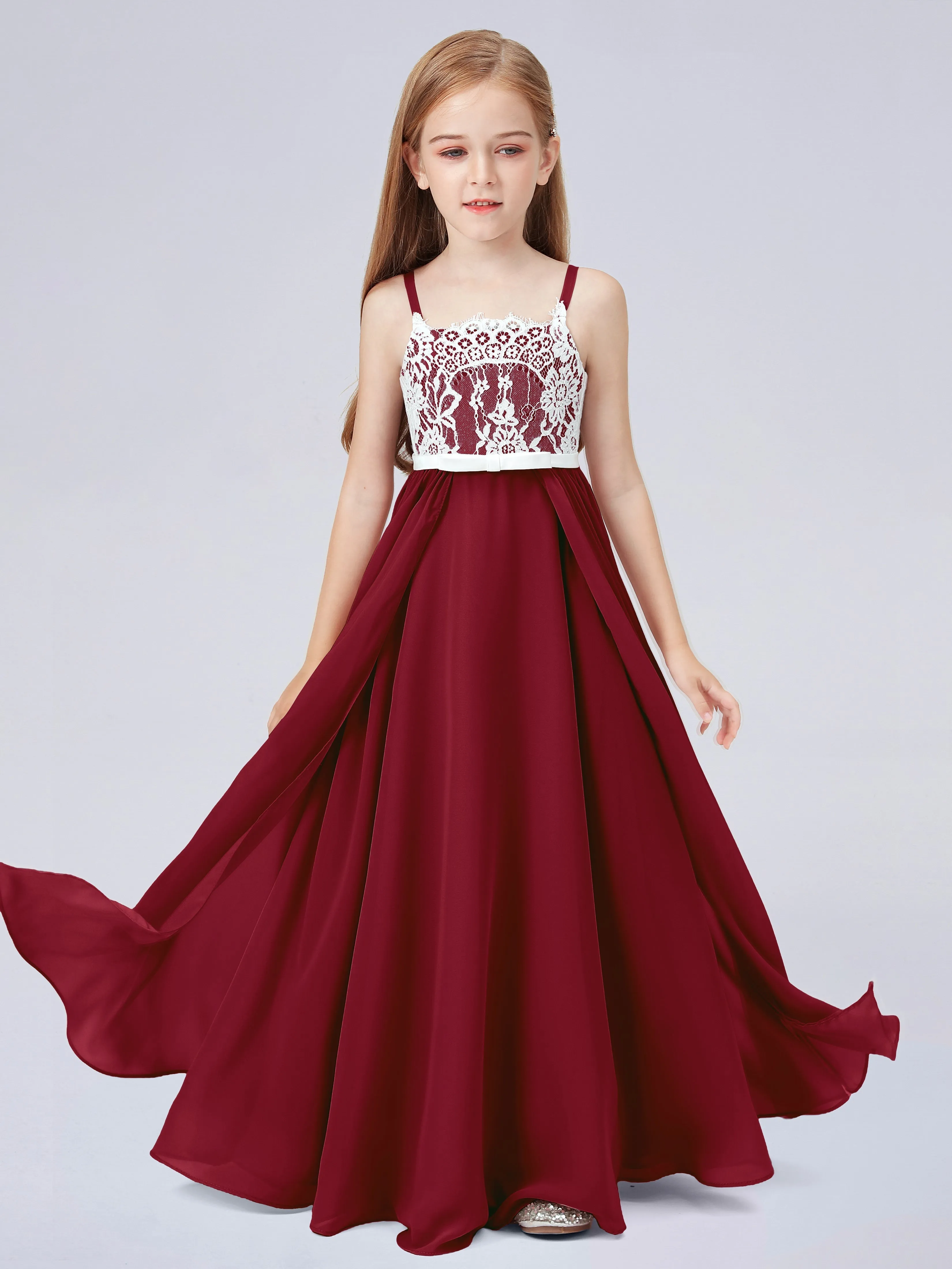 Lace Junior Bridesmaid Dress with Spaghetti Straps