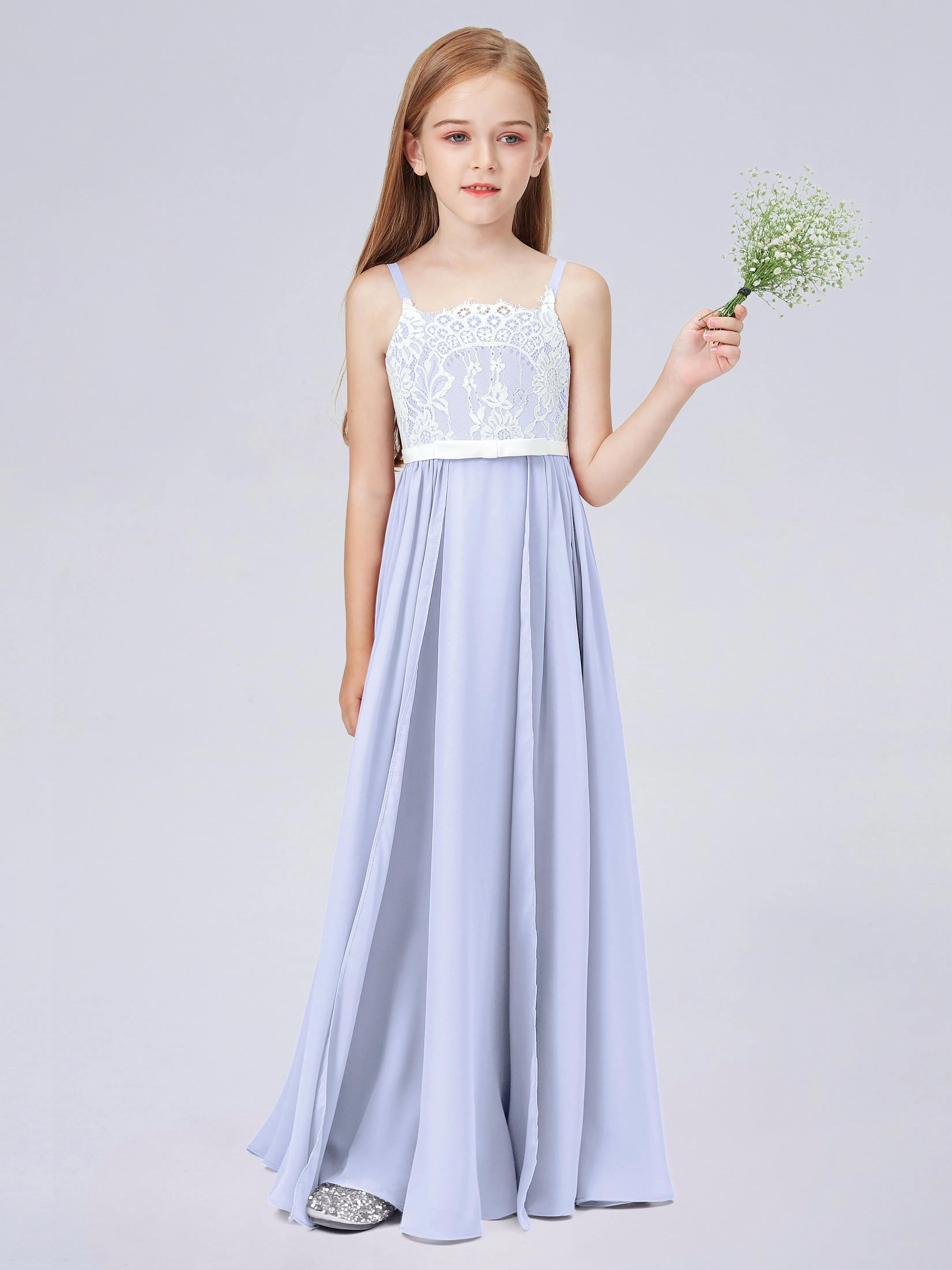 Lace Junior Bridesmaid Dress with Spaghetti Straps