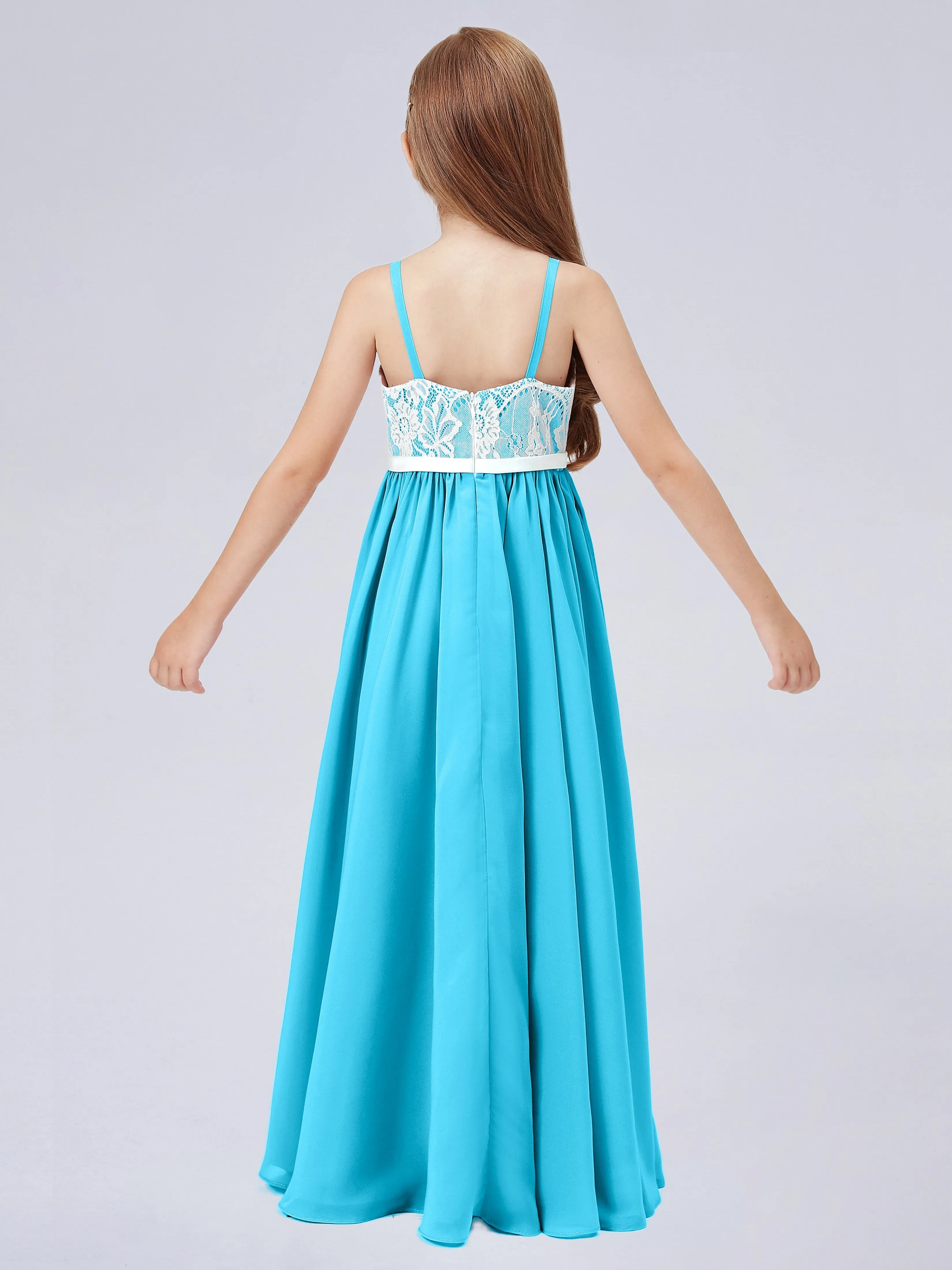 Lace Junior Bridesmaid Dress with Spaghetti Straps