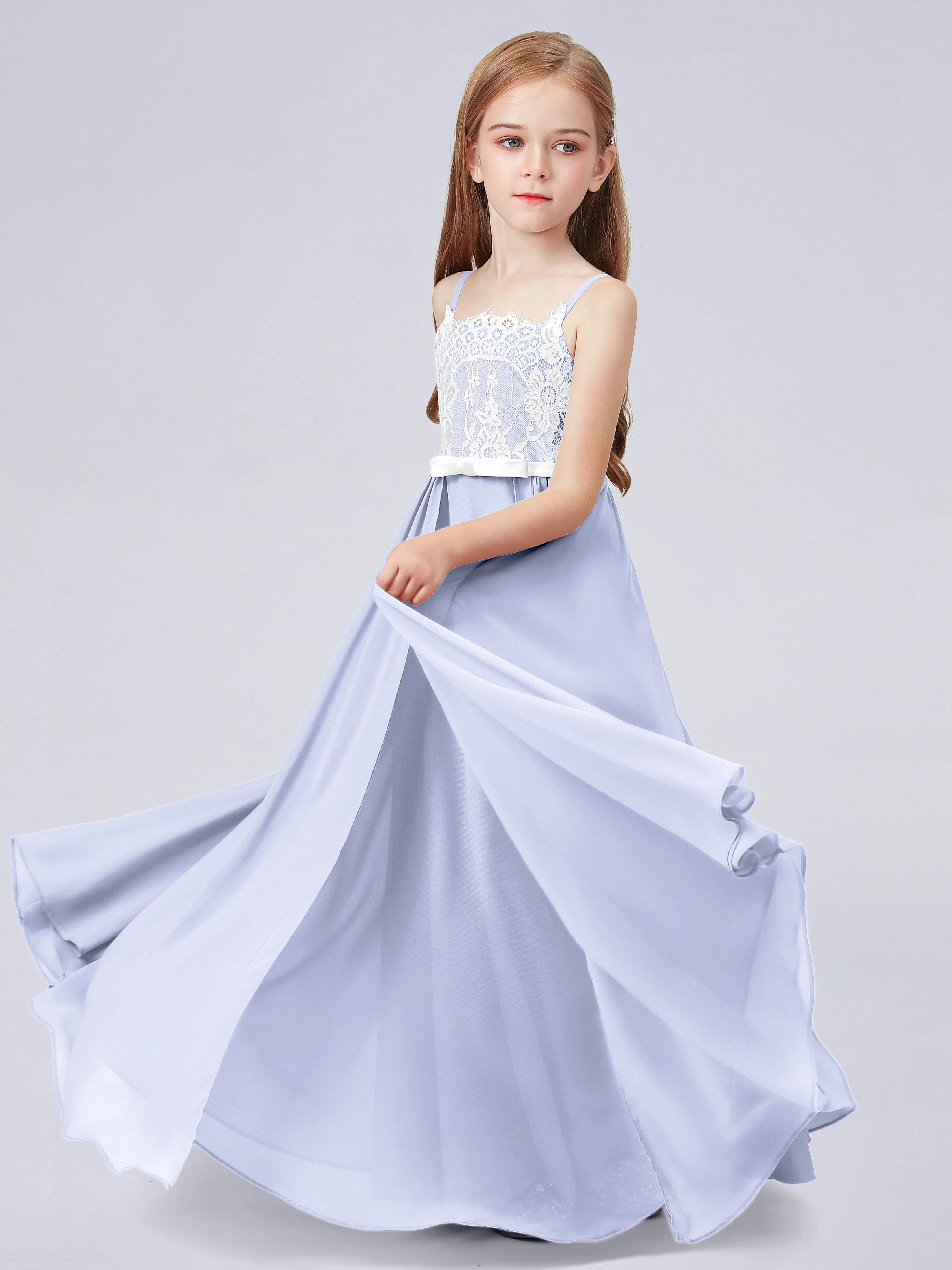 Lace Junior Bridesmaid Dress with Spaghetti Straps