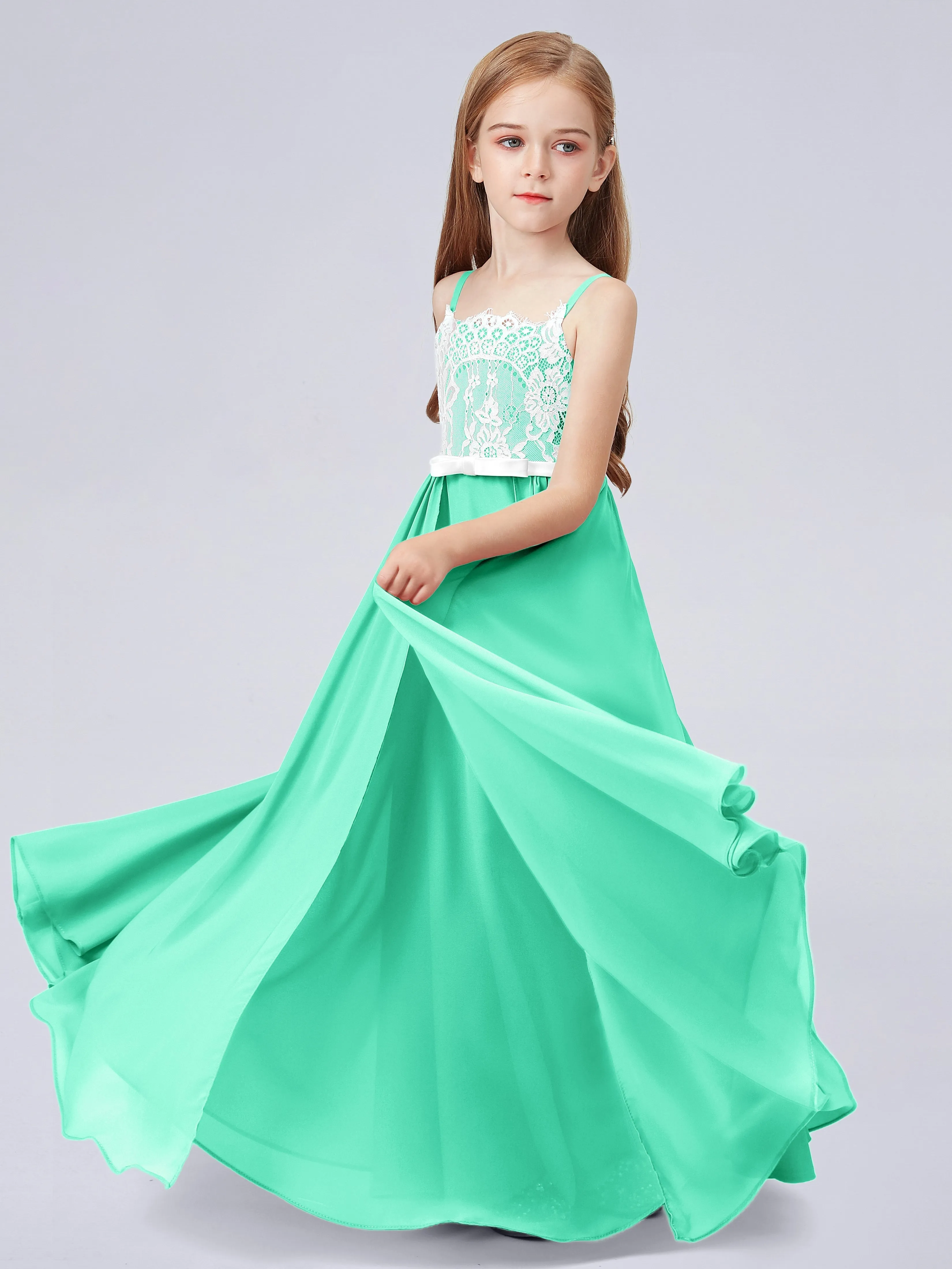 Lace Junior Bridesmaid Dress with Spaghetti Straps