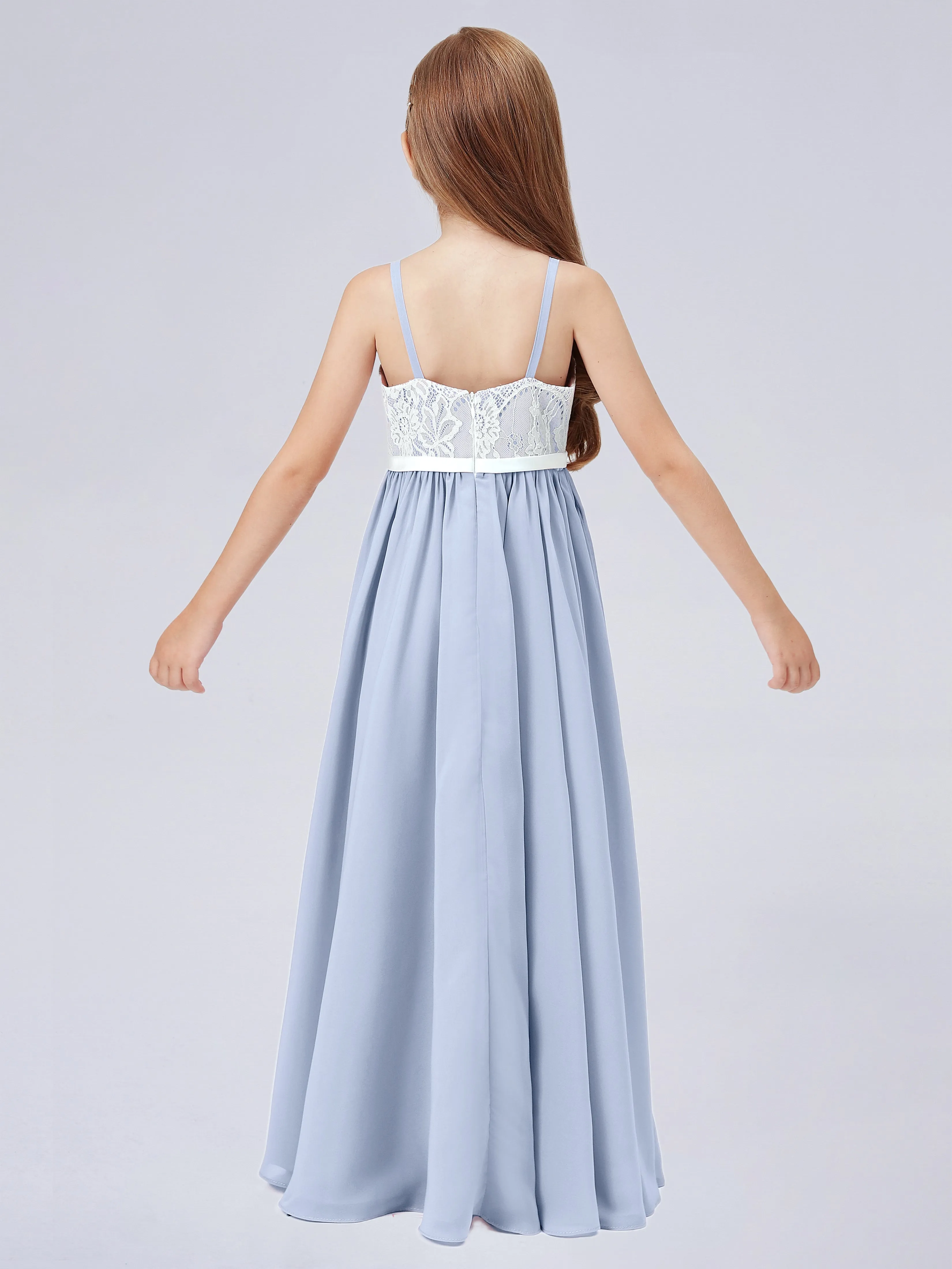 Lace Junior Bridesmaid Dress with Spaghetti Straps