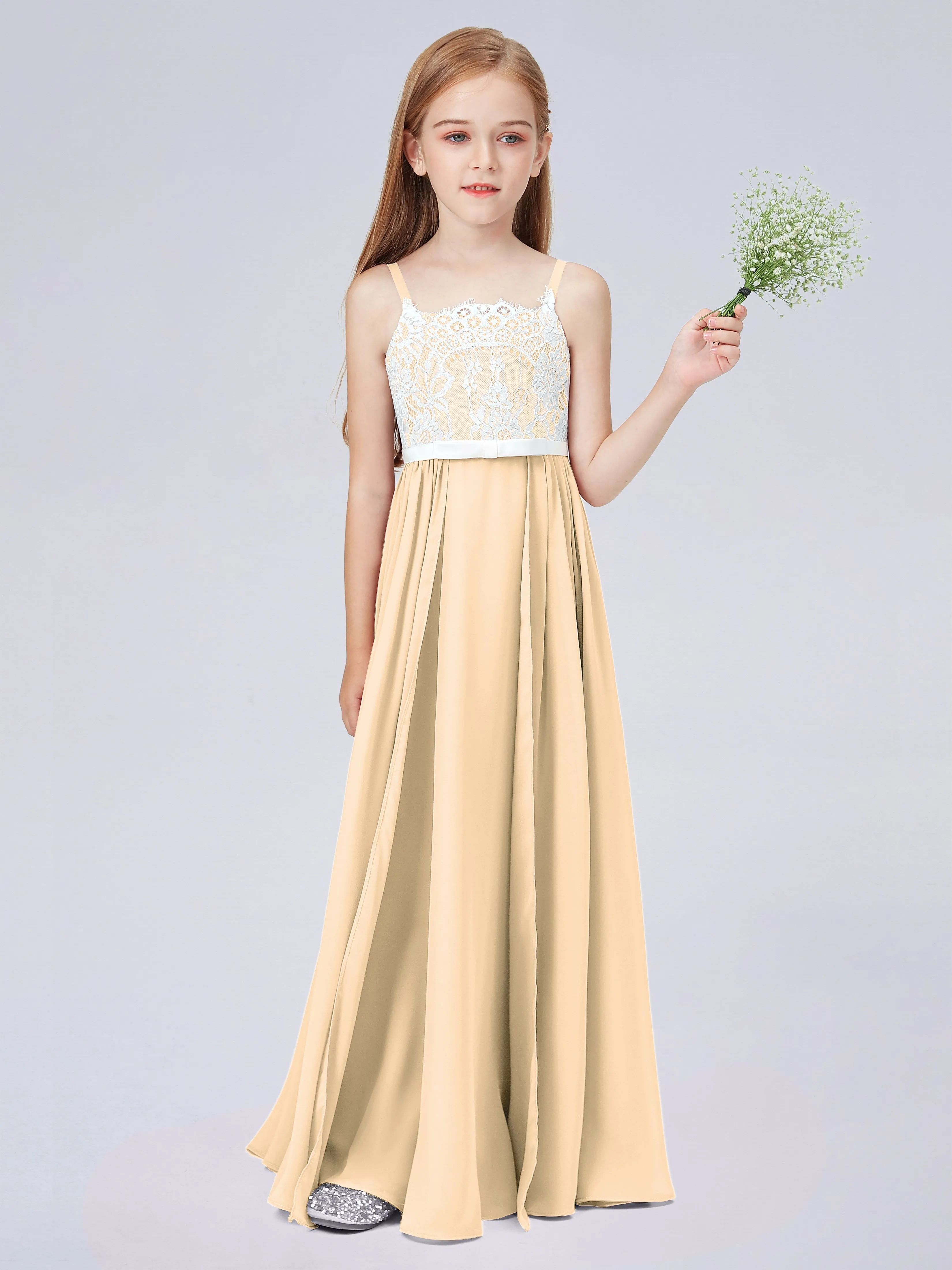 Lace Junior Bridesmaid Dress with Spaghetti Straps