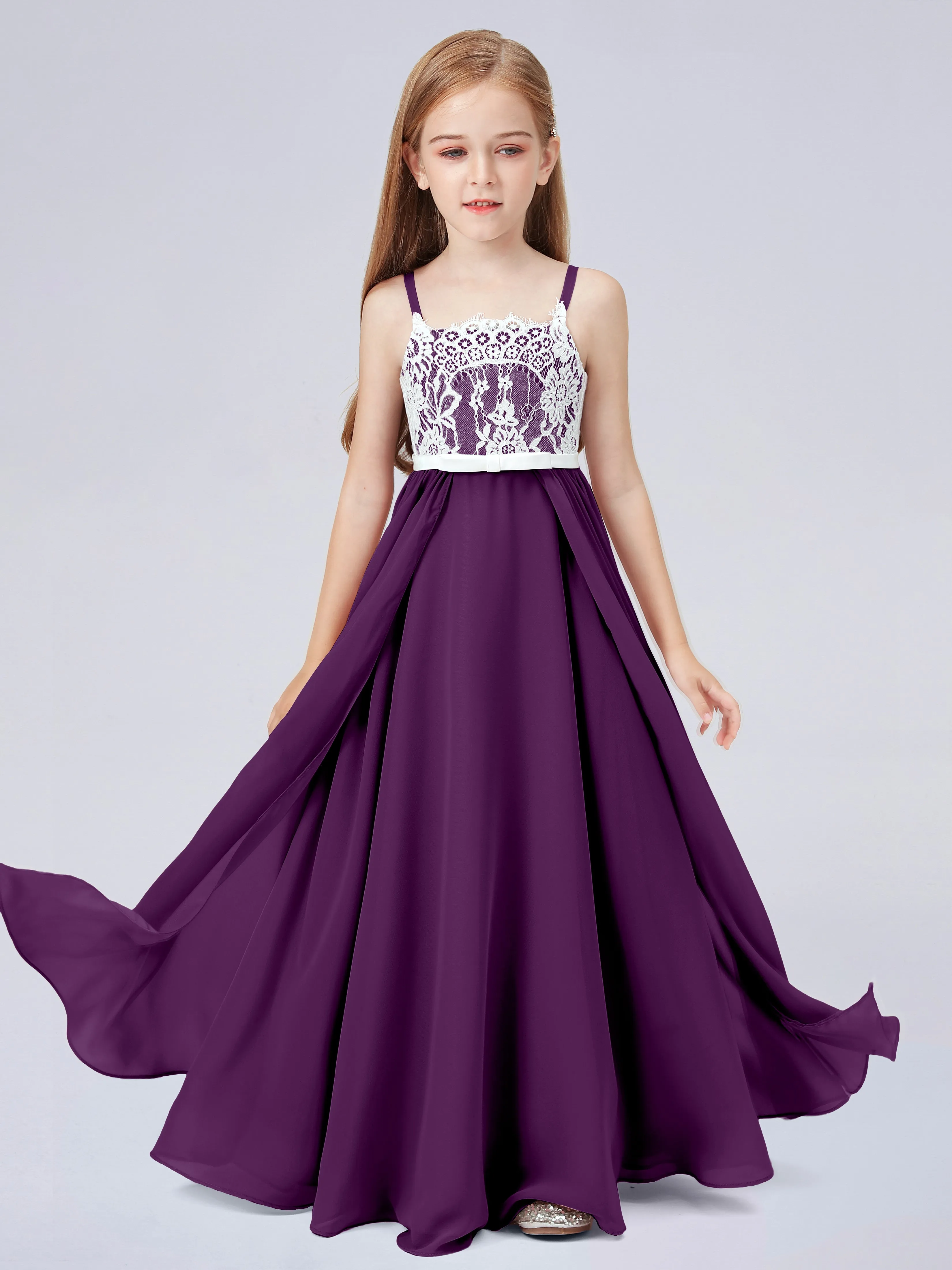 Lace Junior Bridesmaid Dress with Spaghetti Straps