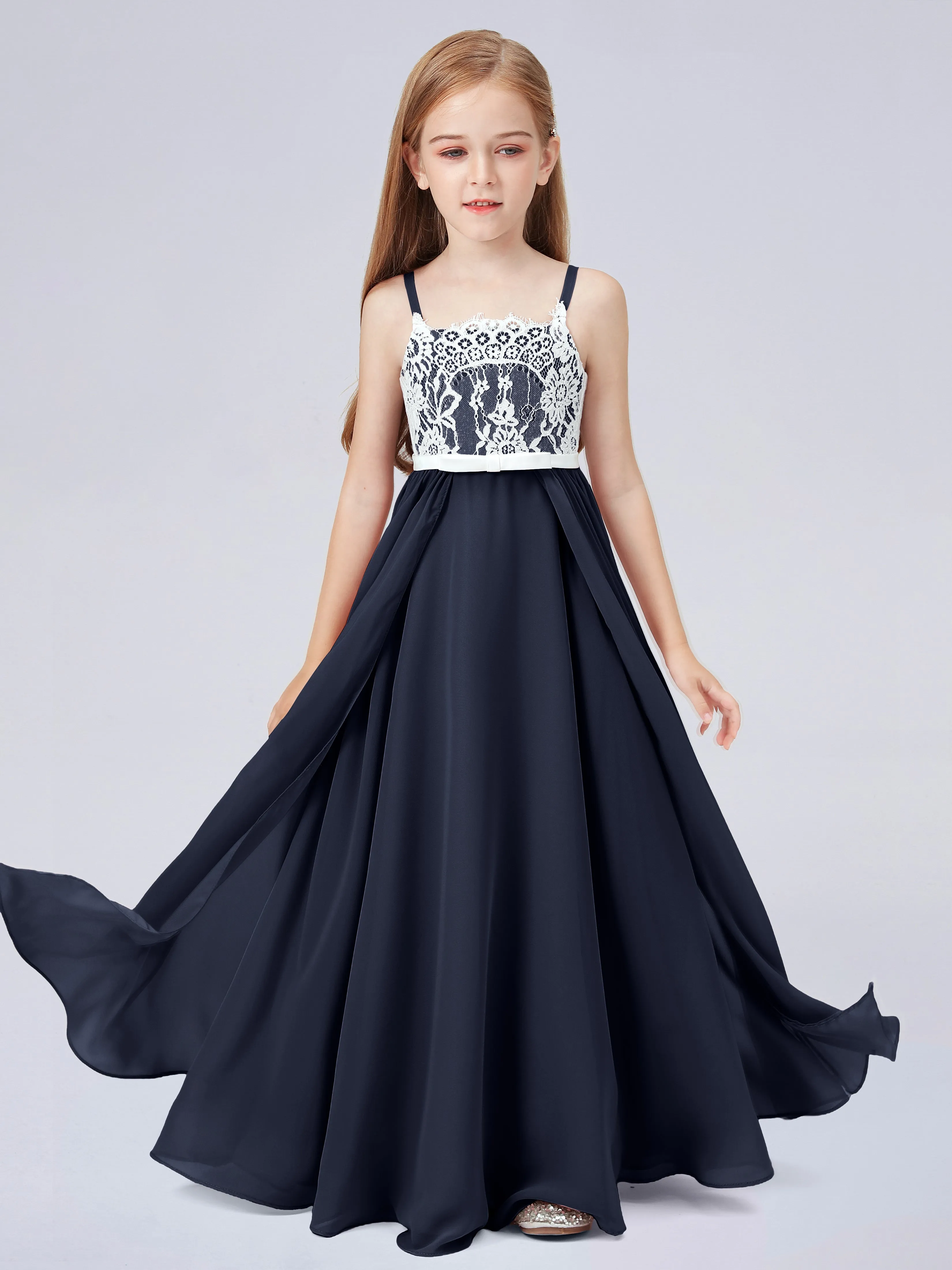 Lace Junior Bridesmaid Dress with Spaghetti Straps