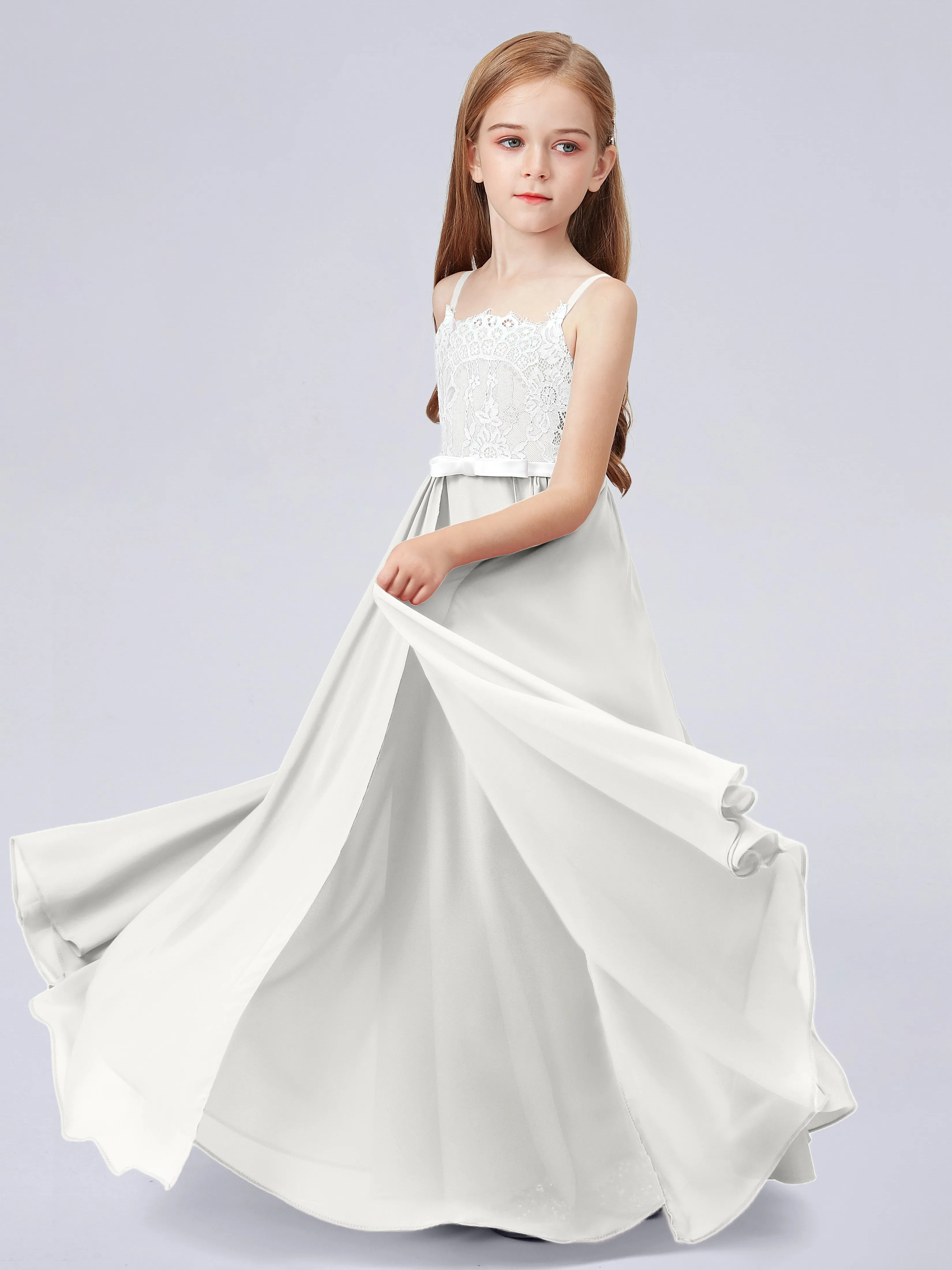 Lace Junior Bridesmaid Dress with Spaghetti Straps