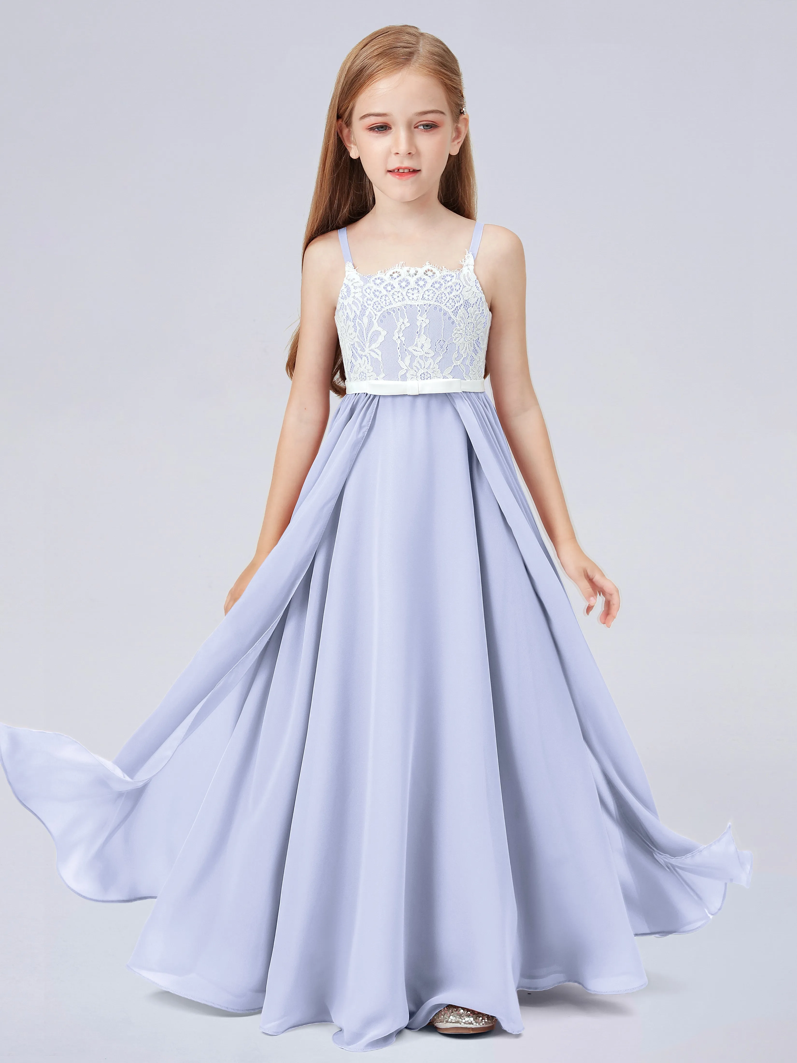 Lace Junior Bridesmaid Dress with Spaghetti Straps