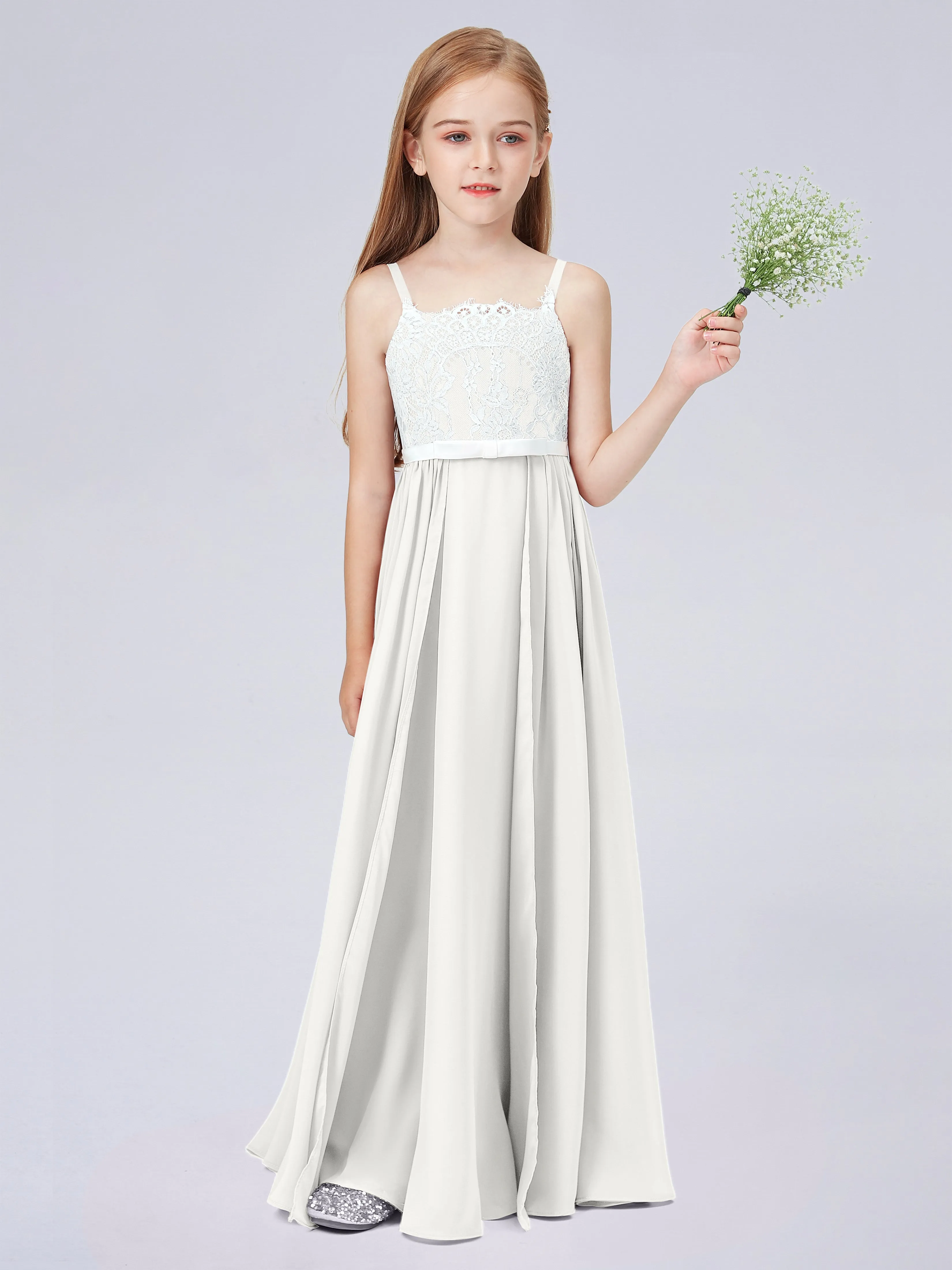 Lace Junior Bridesmaid Dress with Spaghetti Straps