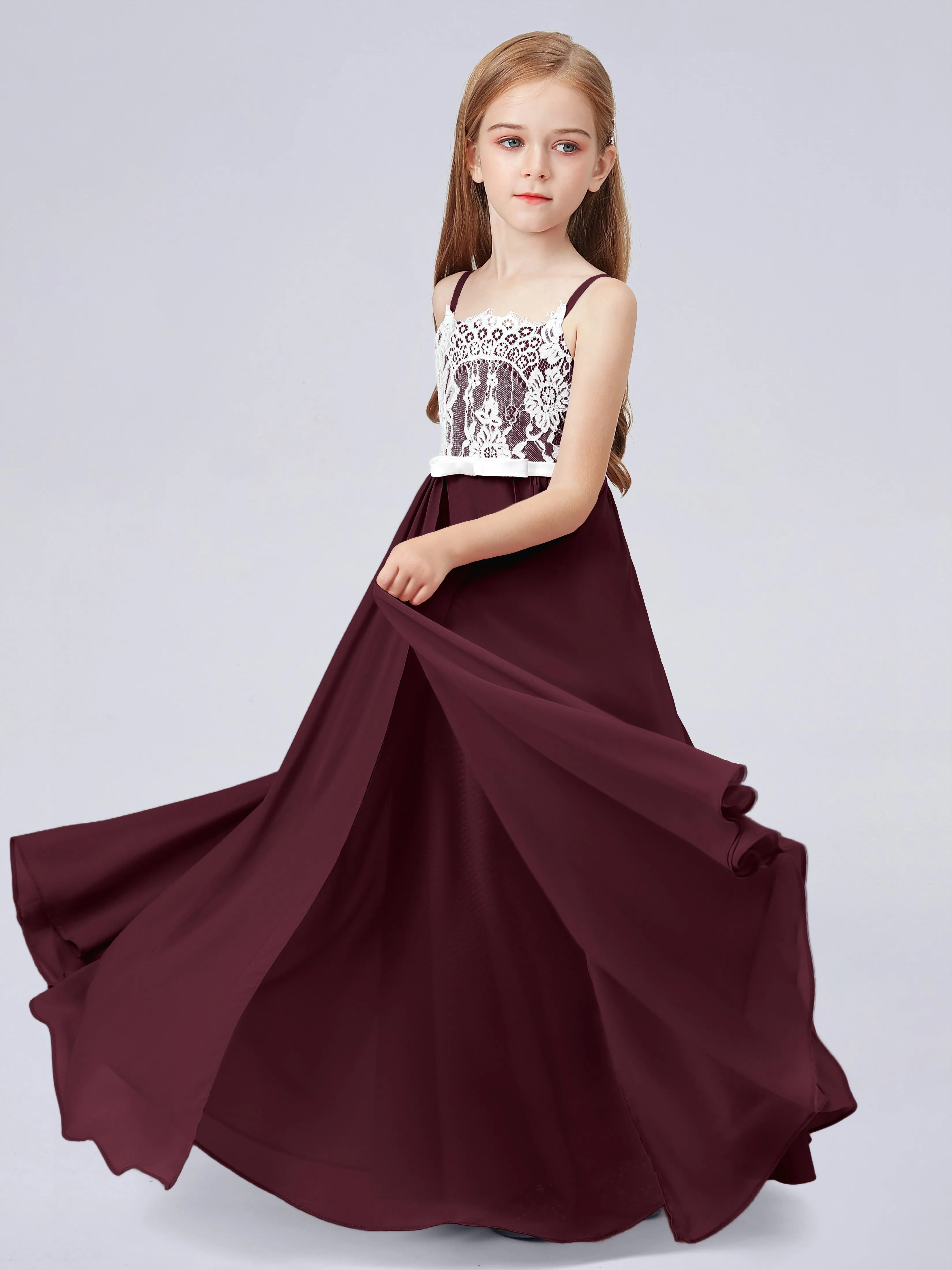 Lace Junior Bridesmaid Dress with Spaghetti Straps