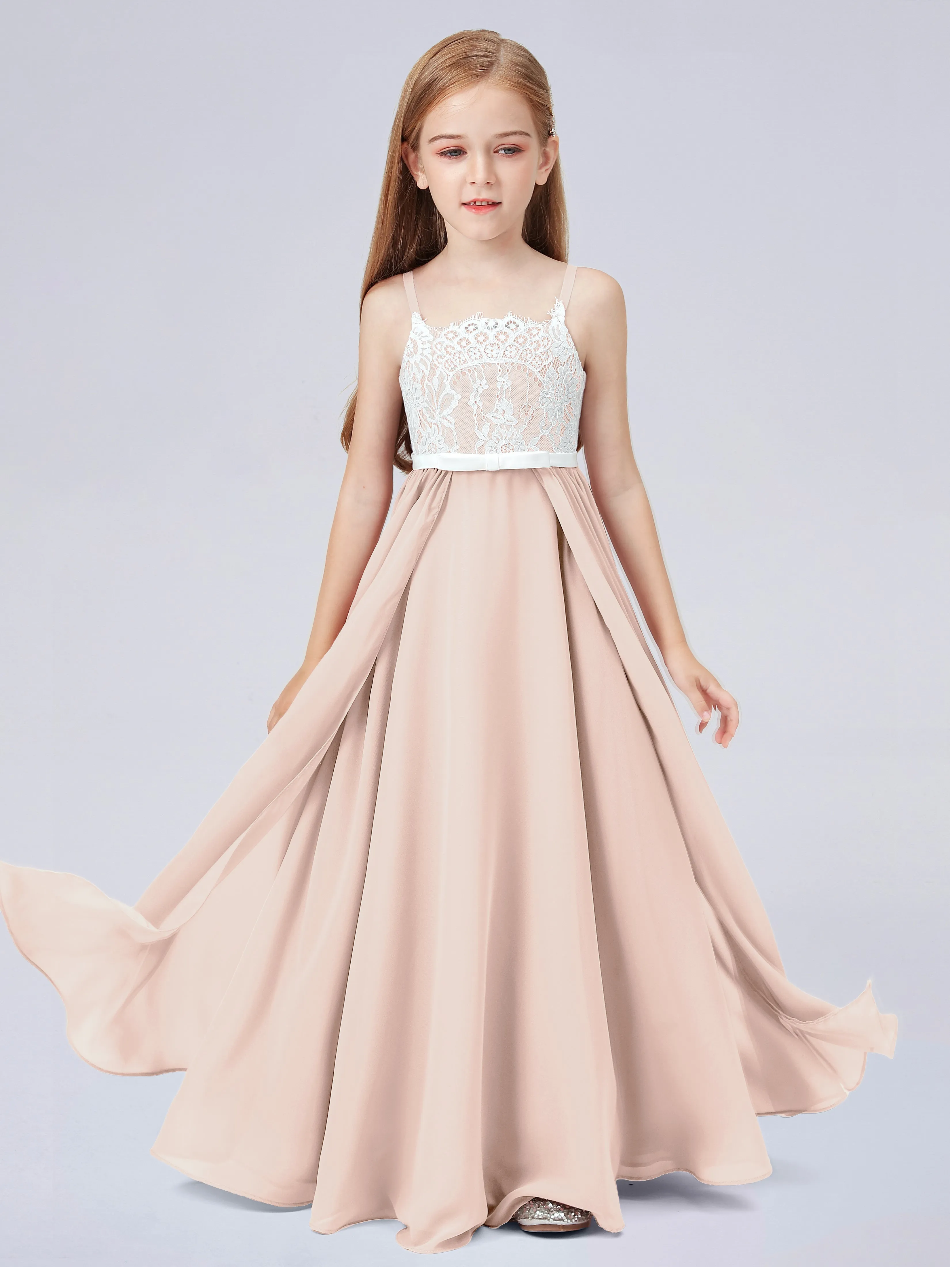 Lace Junior Bridesmaid Dress with Spaghetti Straps