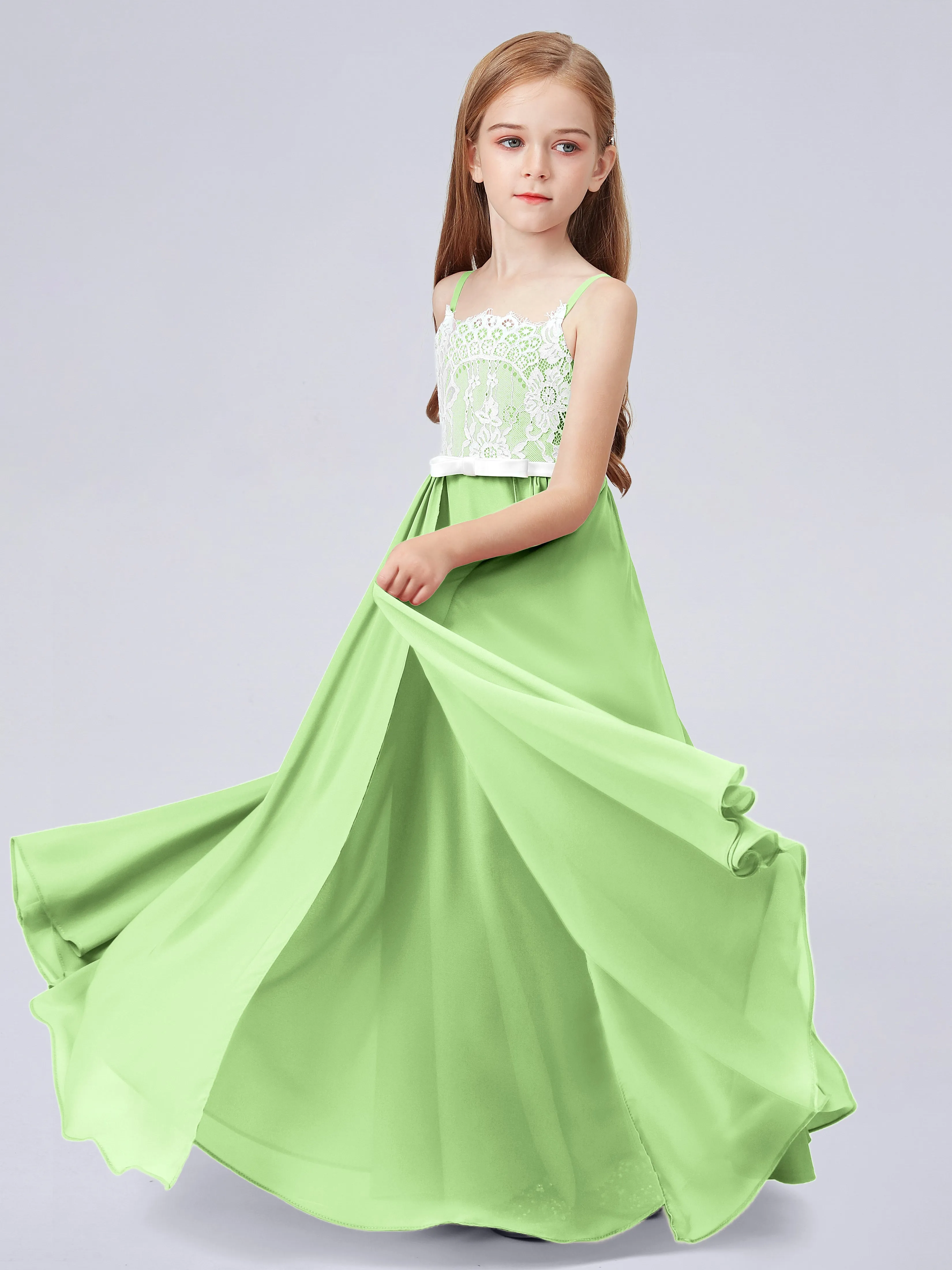 Lace Junior Bridesmaid Dress with Spaghetti Straps