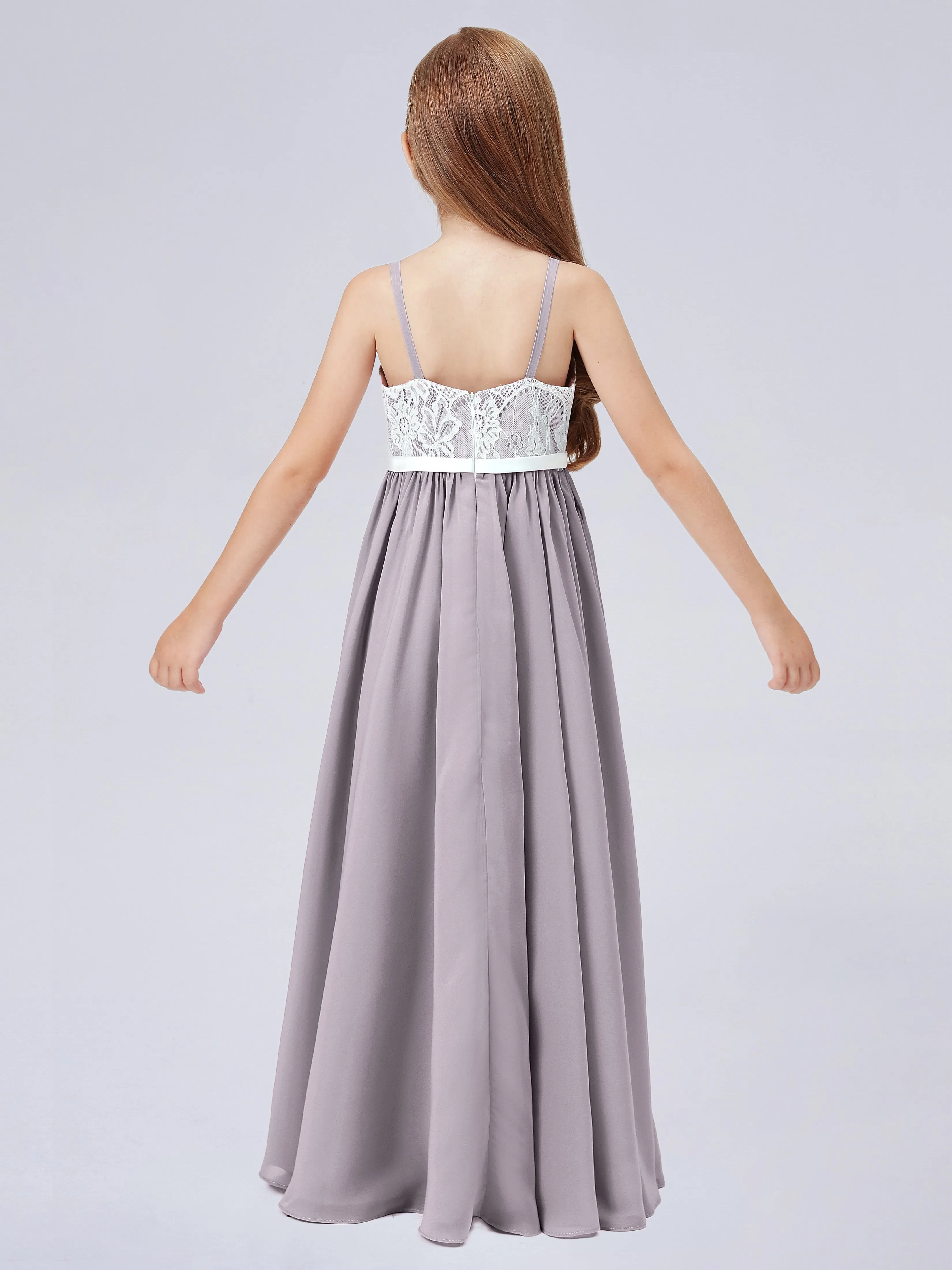 Lace Junior Bridesmaid Dress with Spaghetti Straps