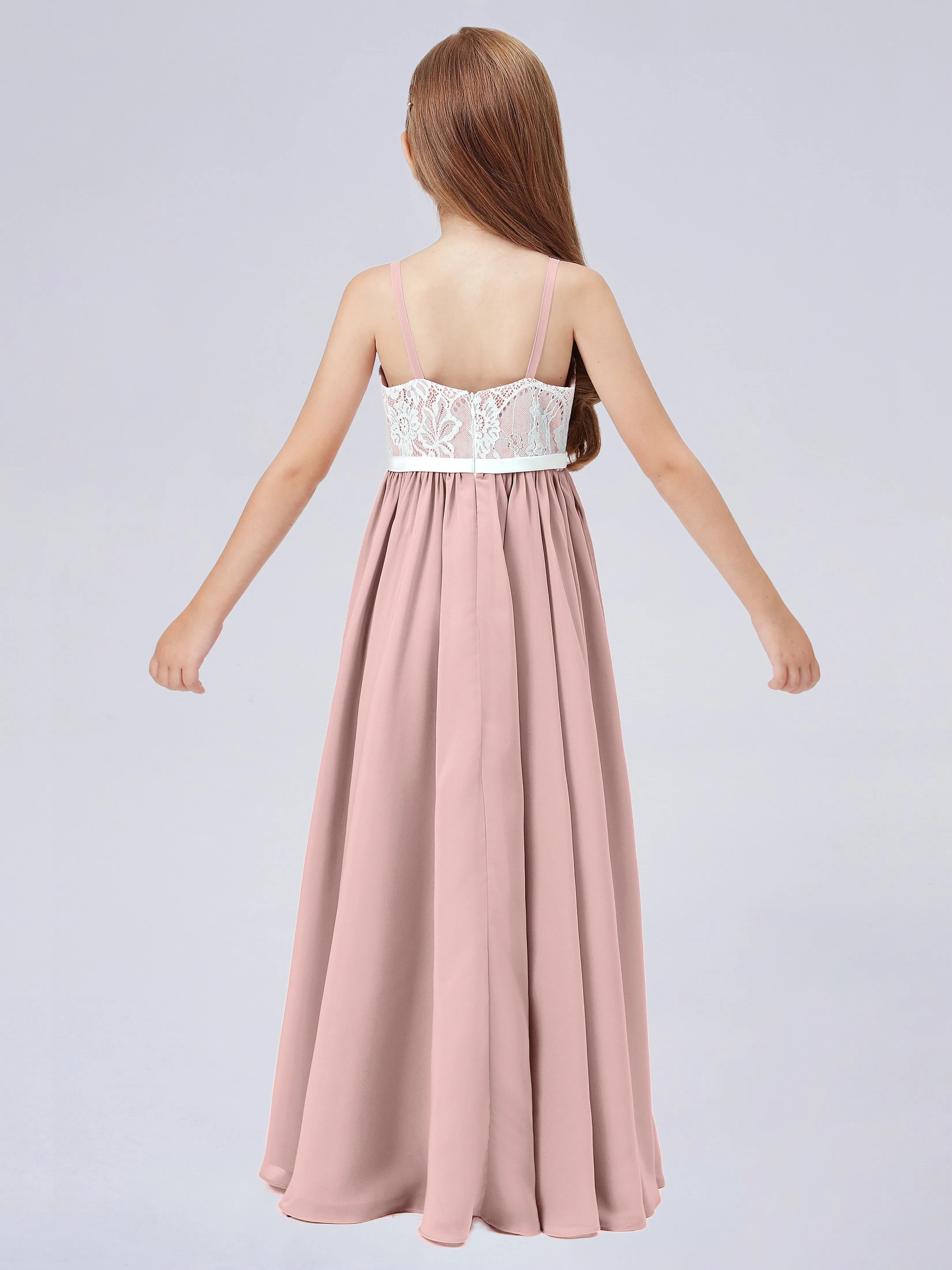 Lace Junior Bridesmaid Dress with Spaghetti Straps