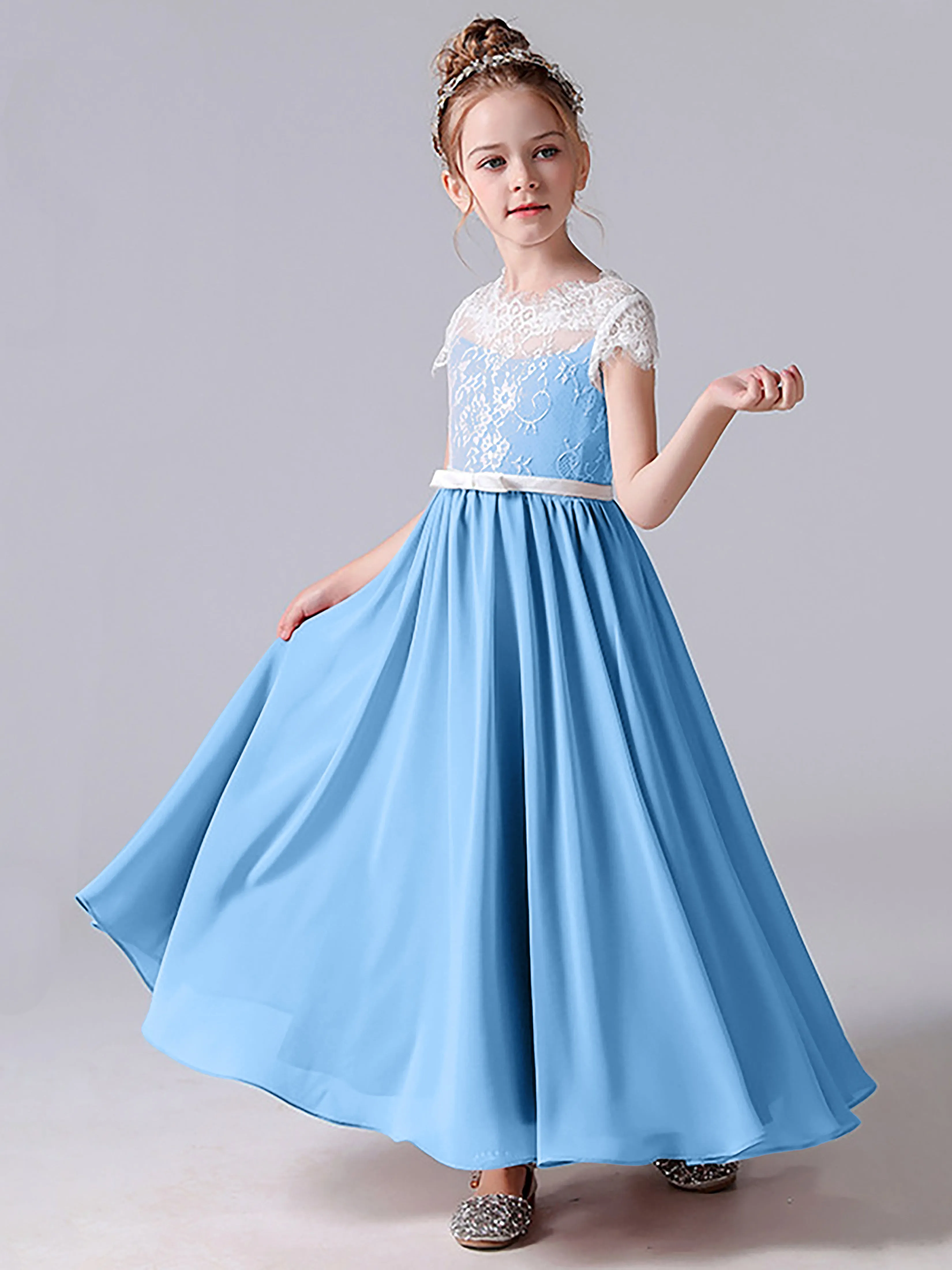 Lace Scoop Junior Bridesmaid Dress with Sleeves