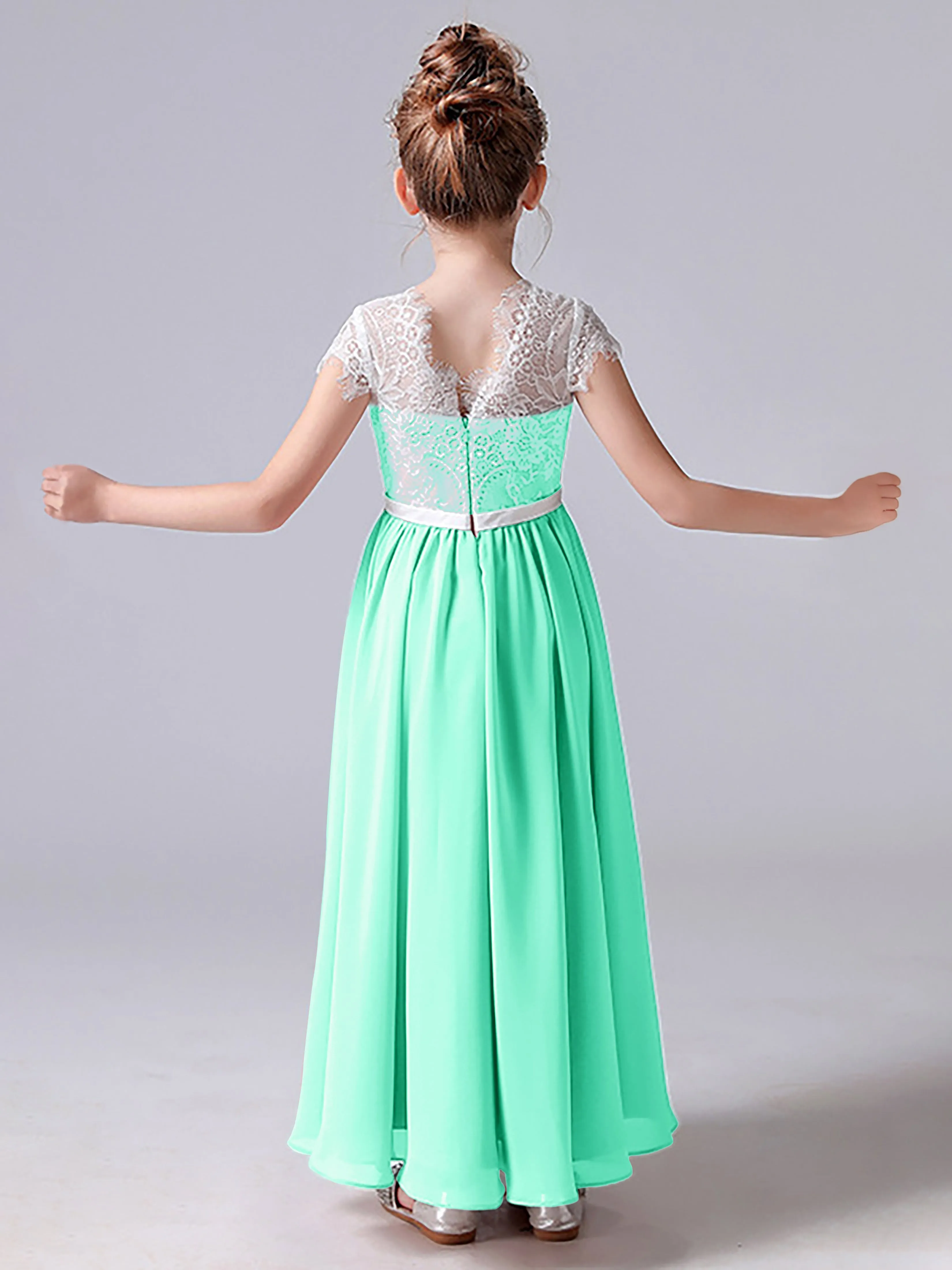 Lace Scoop Junior Bridesmaid Dress with Sleeves