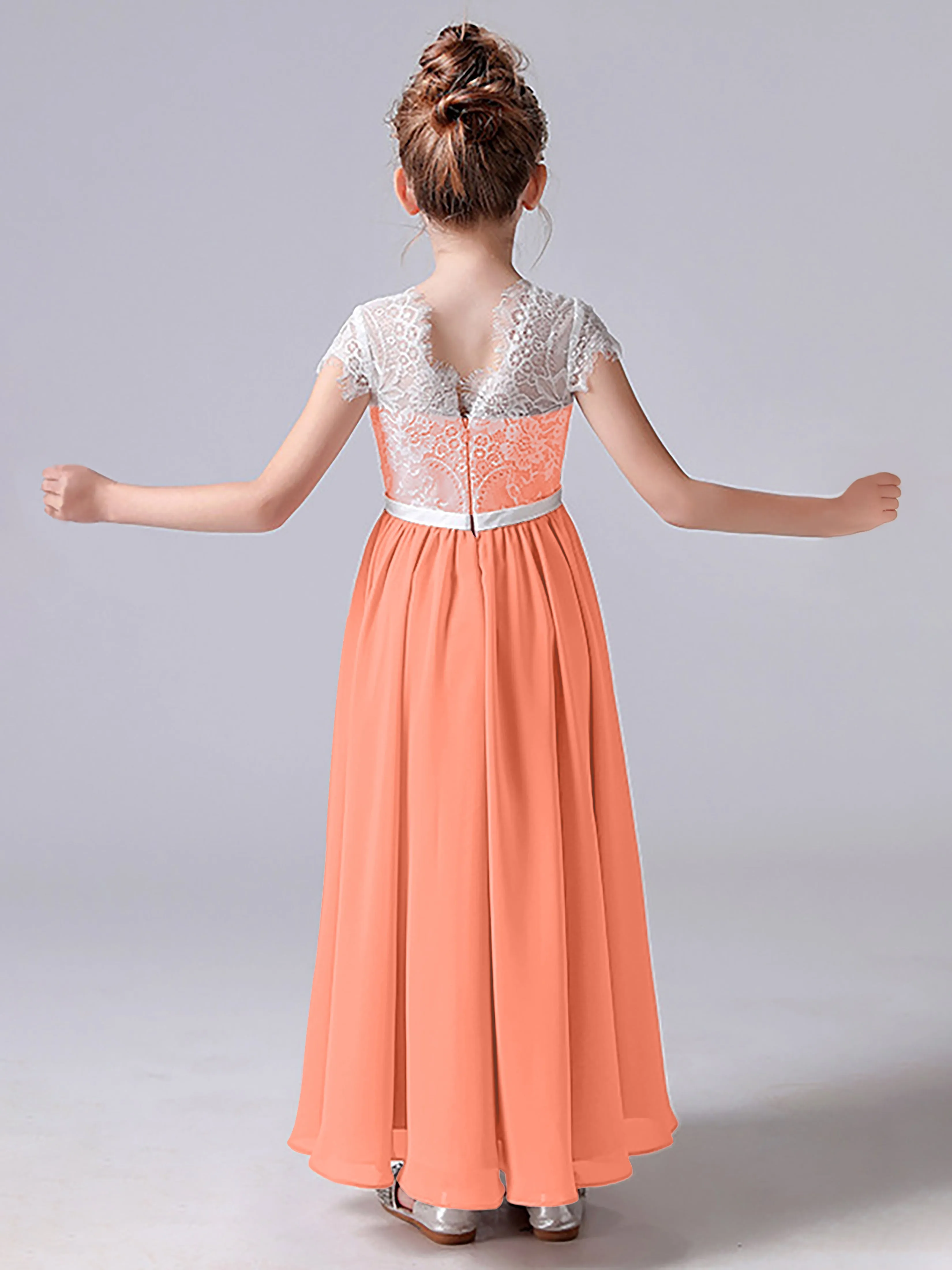 Lace Scoop Junior Bridesmaid Dress with Sleeves