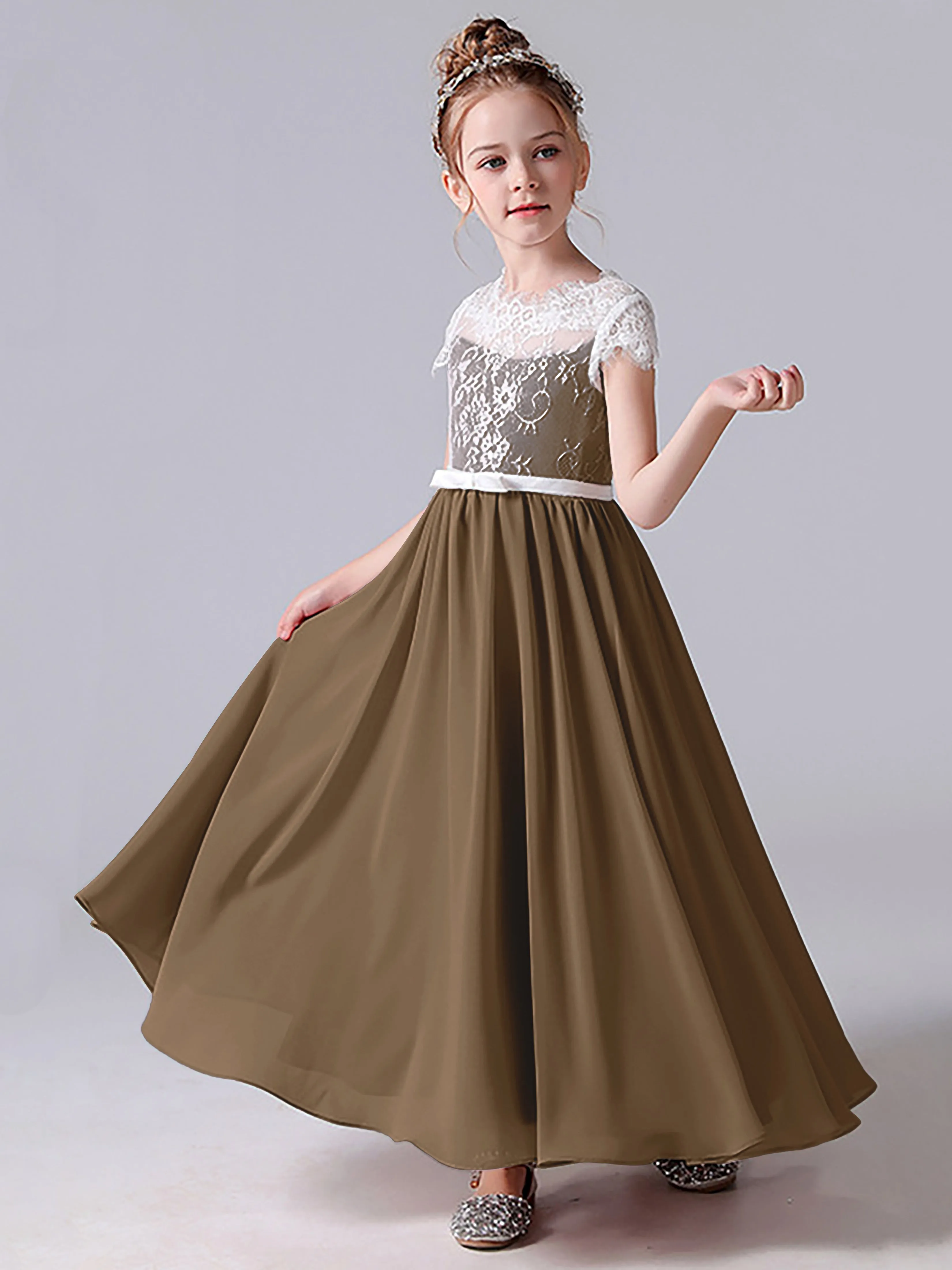 Lace Scoop Junior Bridesmaid Dress with Sleeves