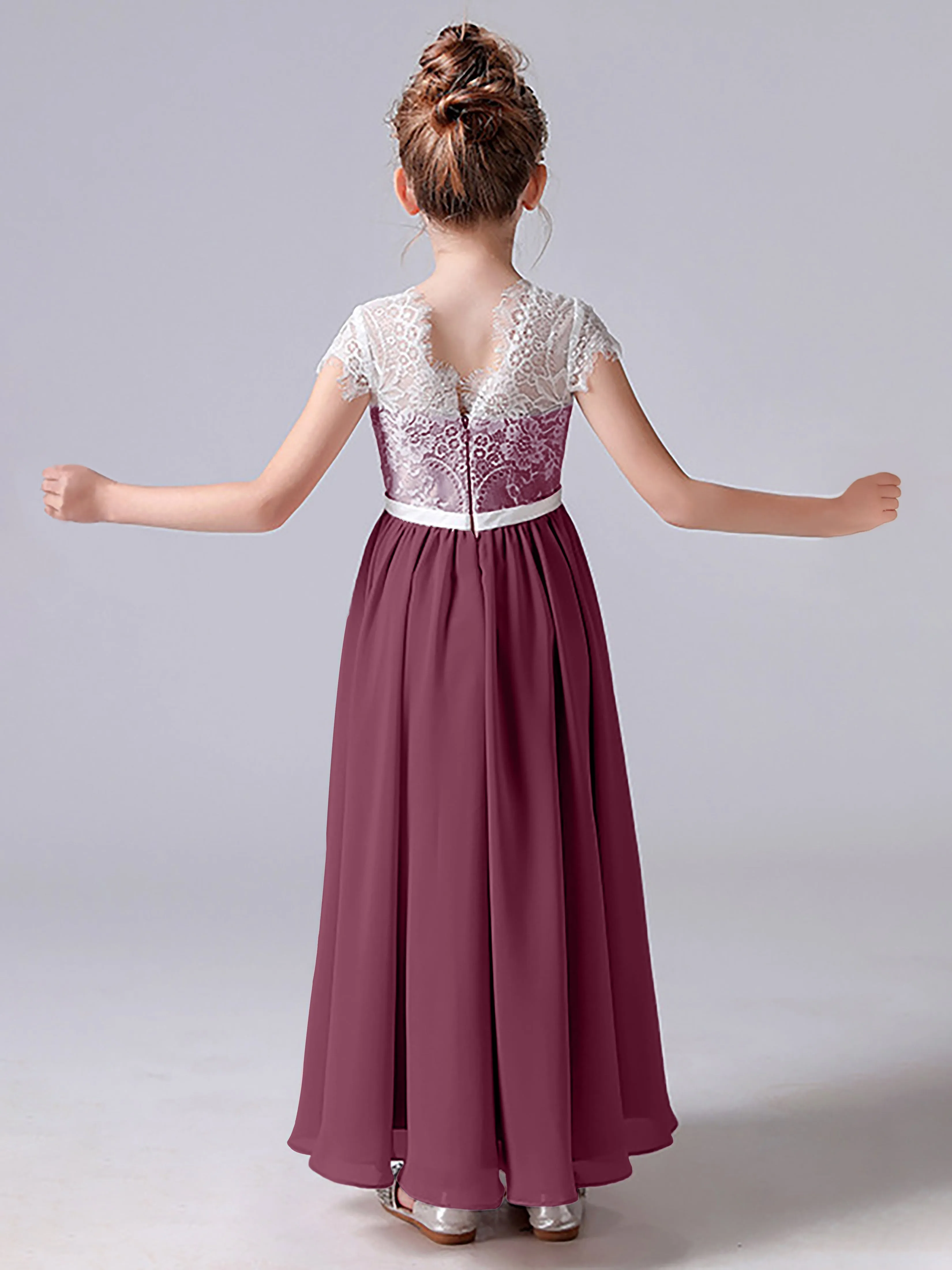 Lace Scoop Junior Bridesmaid Dress with Sleeves