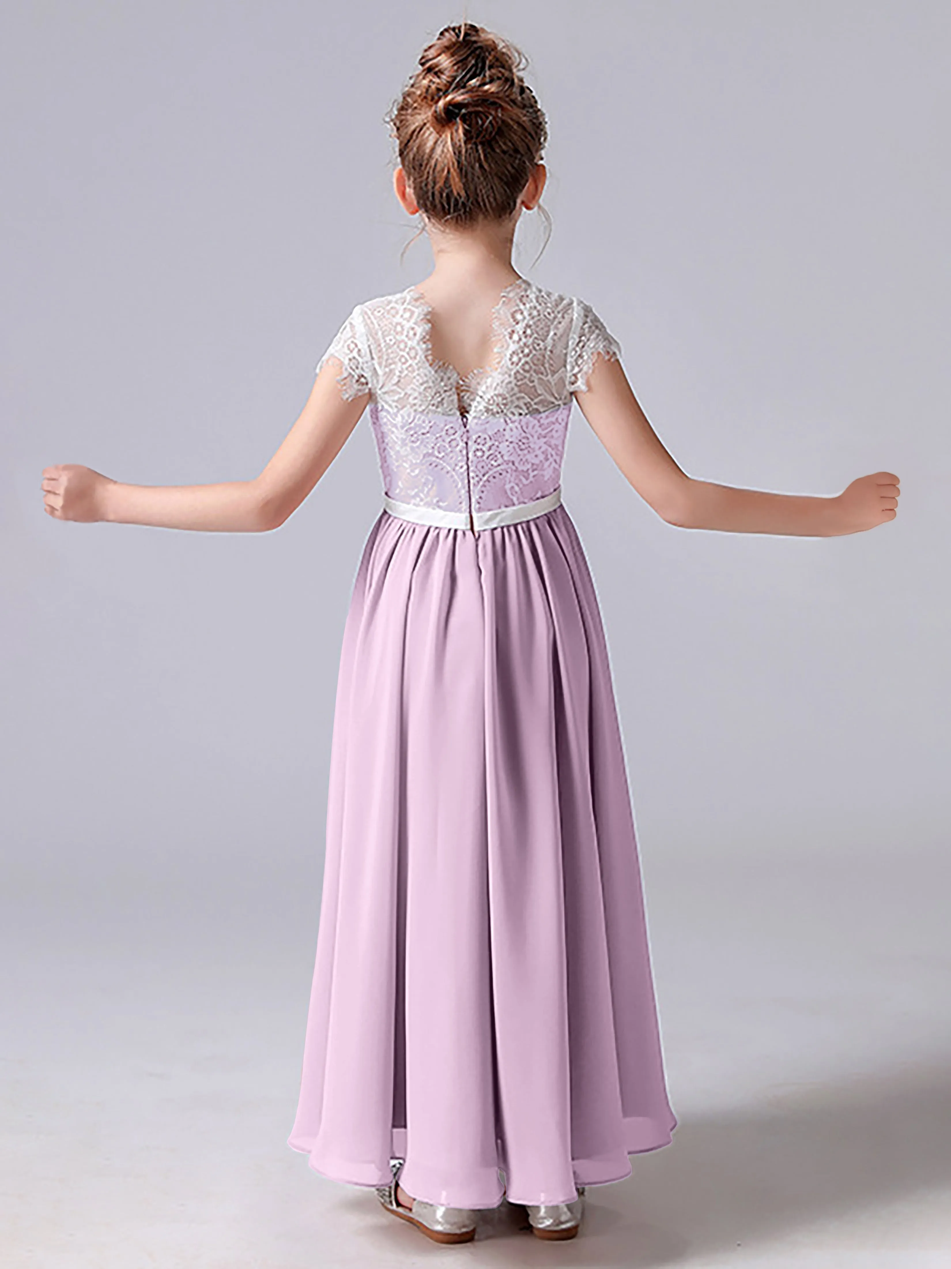 Lace Scoop Junior Bridesmaid Dress with Sleeves