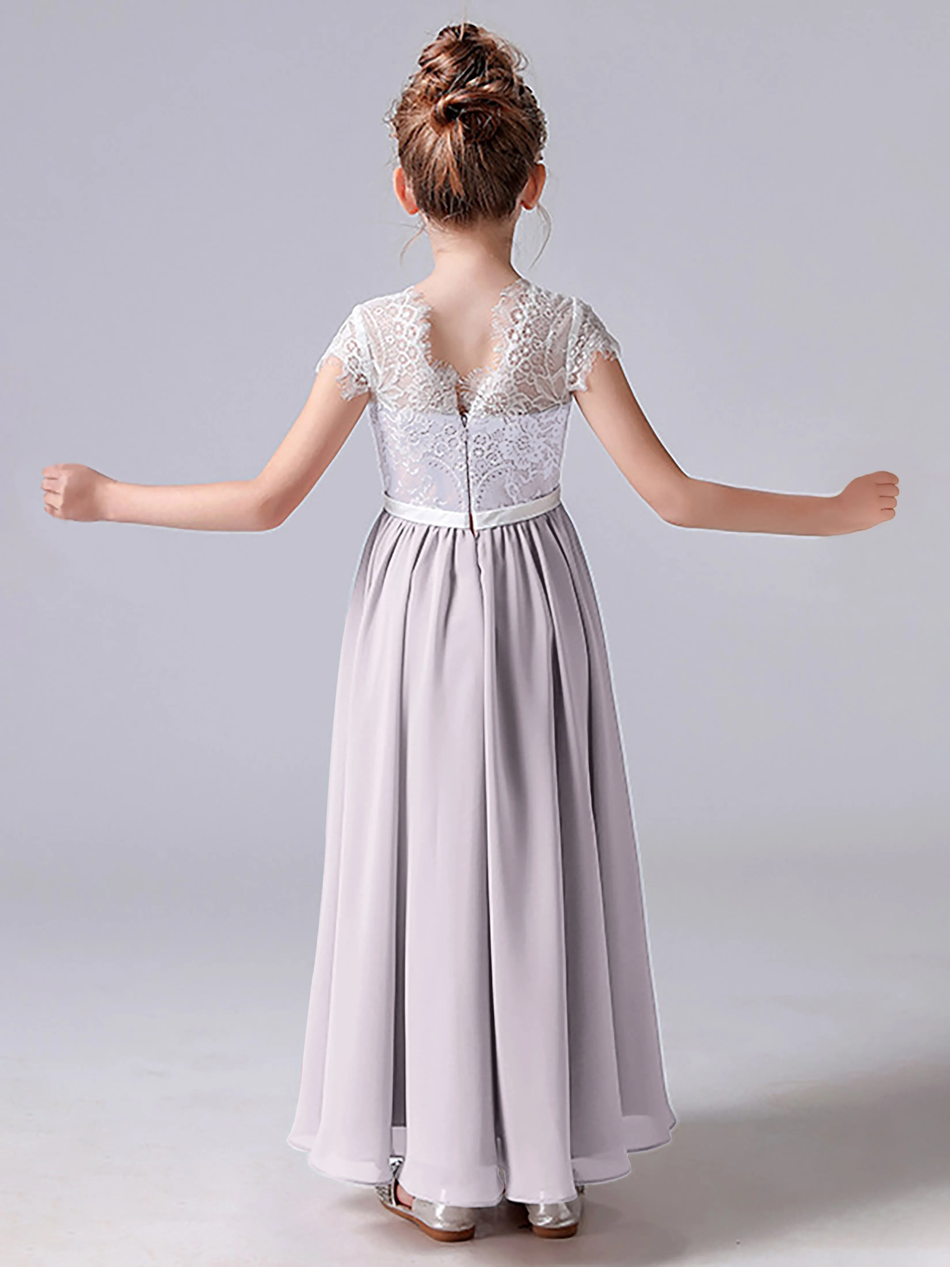 Lace Scoop Junior Bridesmaid Dress with Sleeves