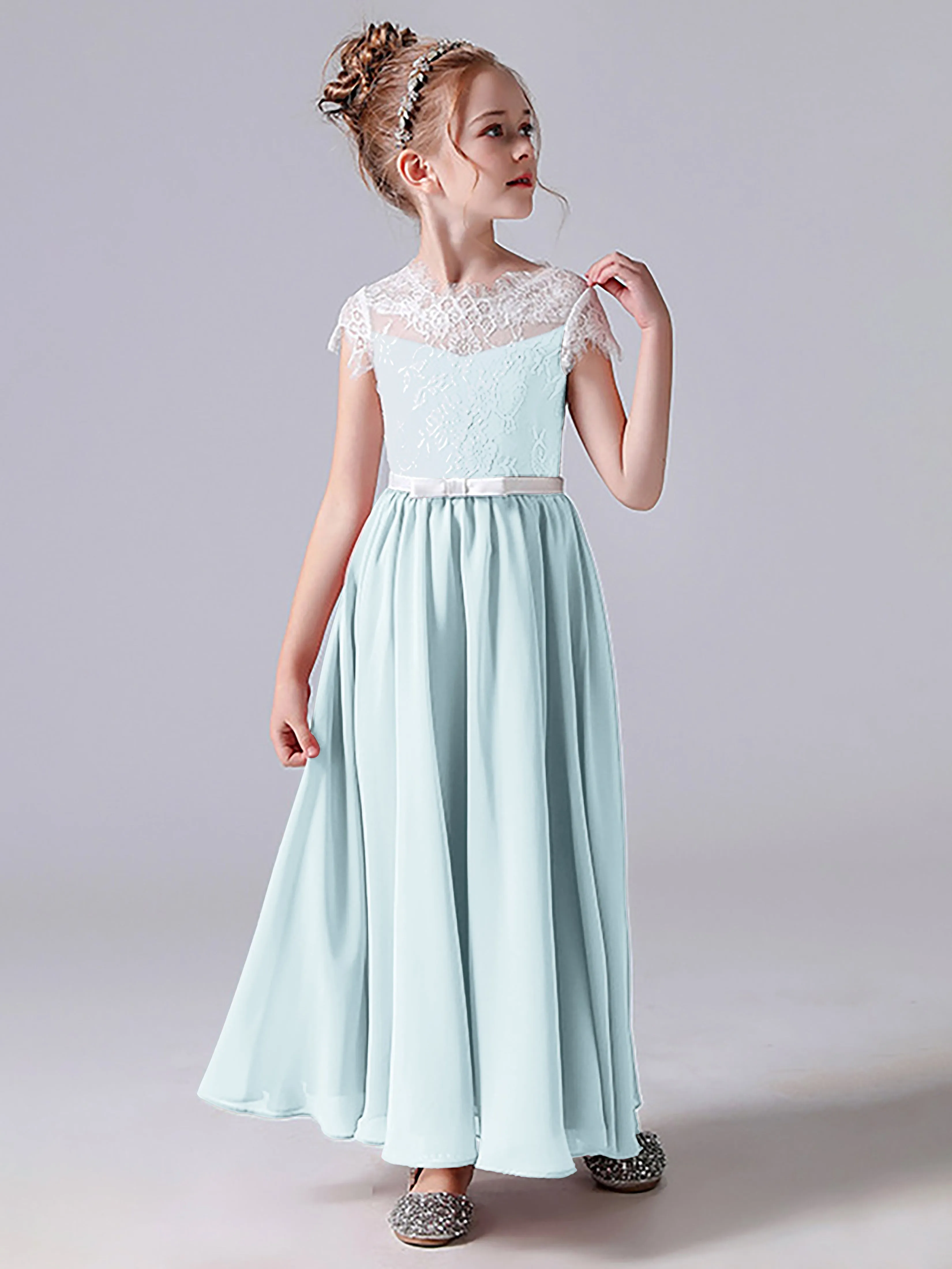 Lace Scoop Junior Bridesmaid Dress with Sleeves