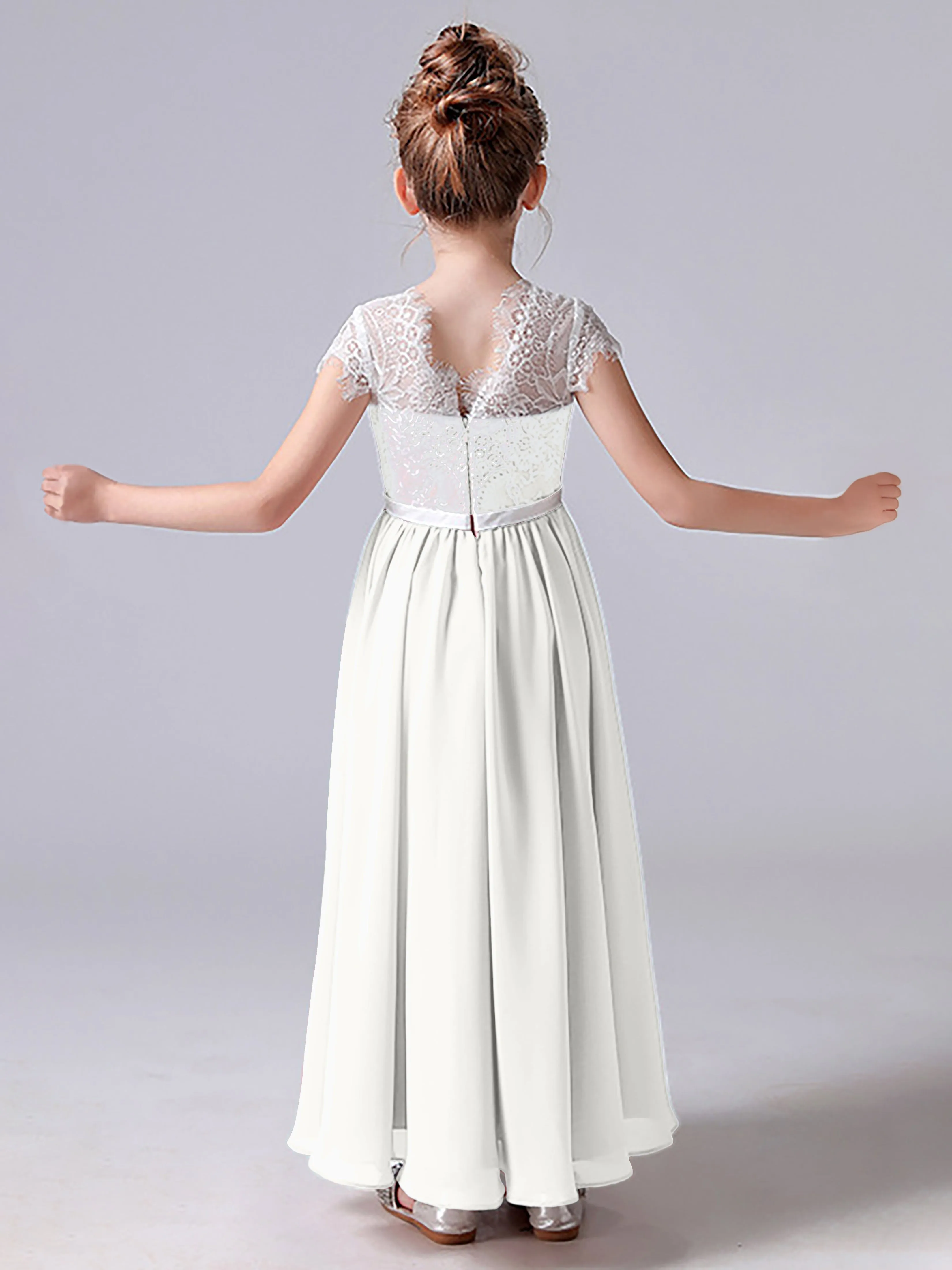 Lace Scoop Junior Bridesmaid Dress with Sleeves