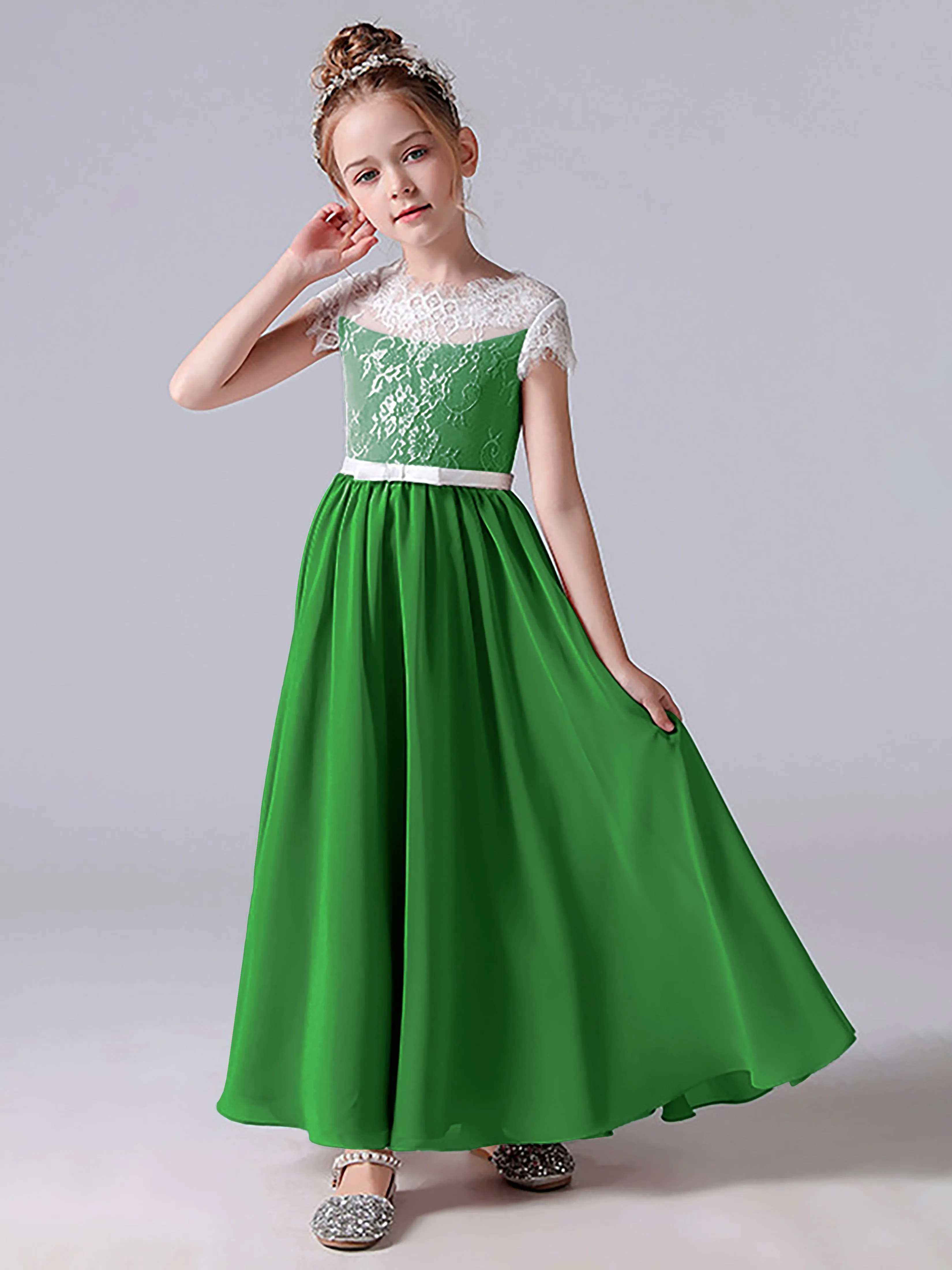 Lace Scoop Junior Bridesmaid Dress with Sleeves