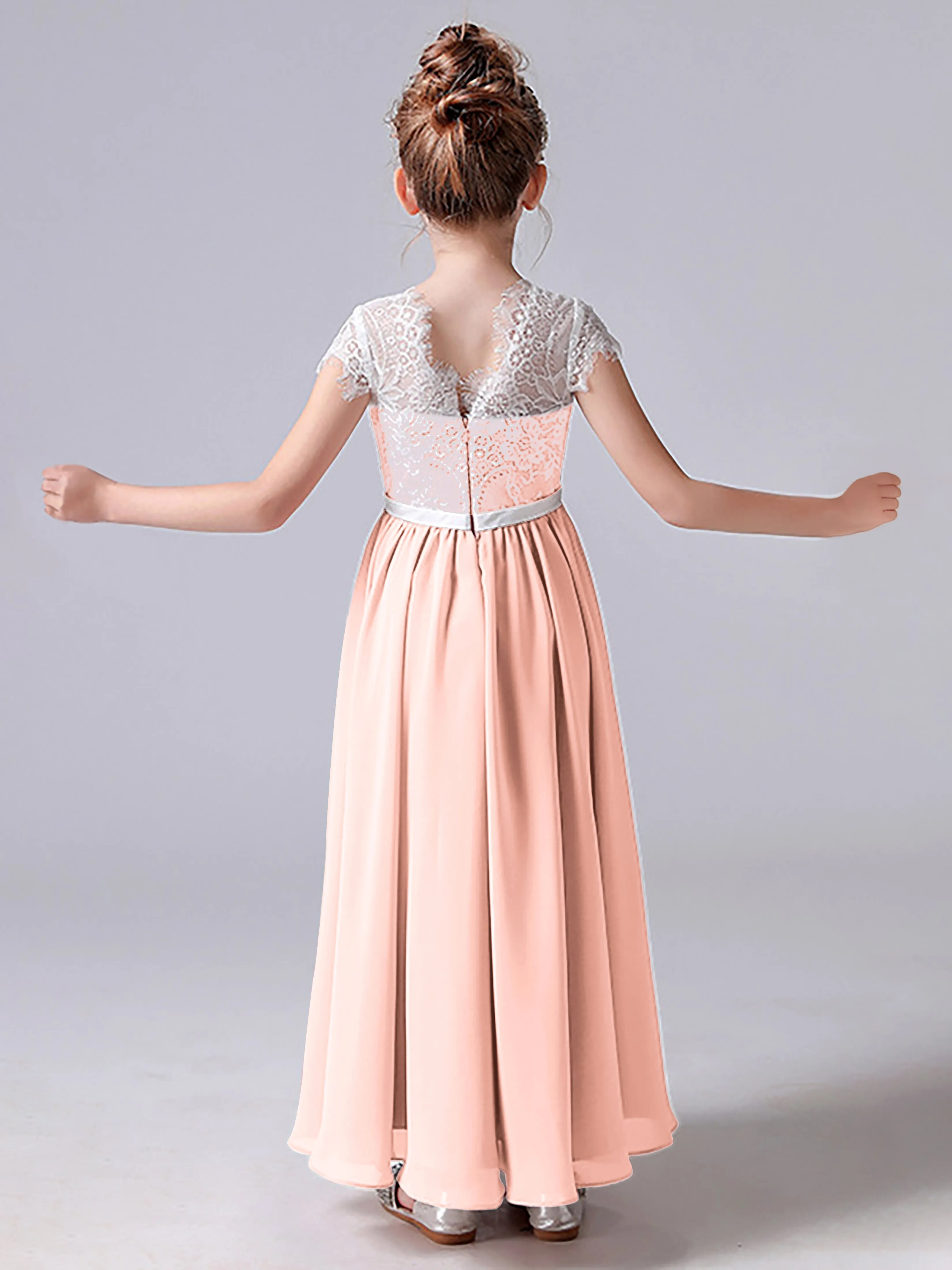 Lace Scoop Junior Bridesmaid Dress with Sleeves