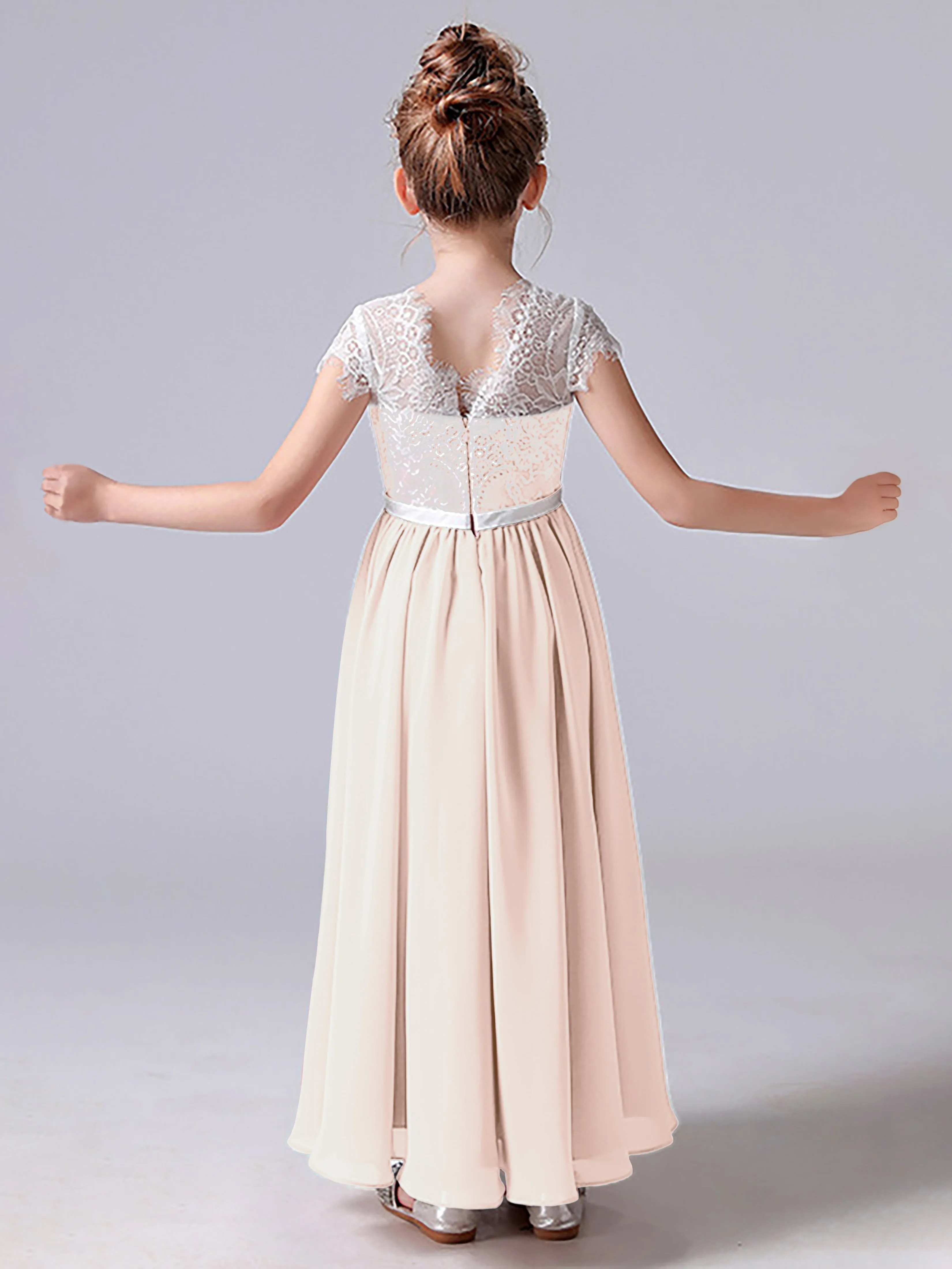 Lace Scoop Junior Bridesmaid Dress with Sleeves