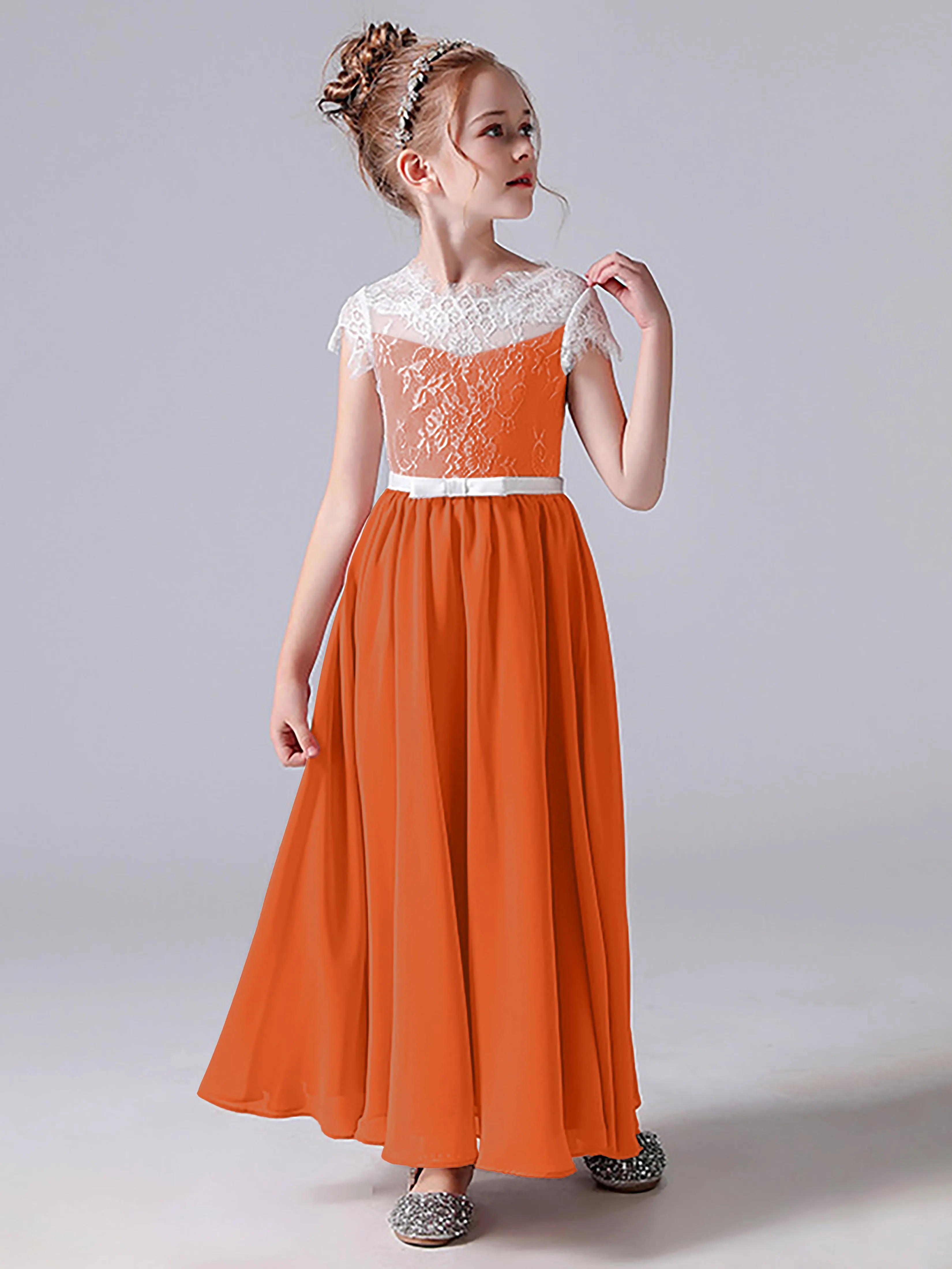 Lace Scoop Junior Bridesmaid Dress with Sleeves