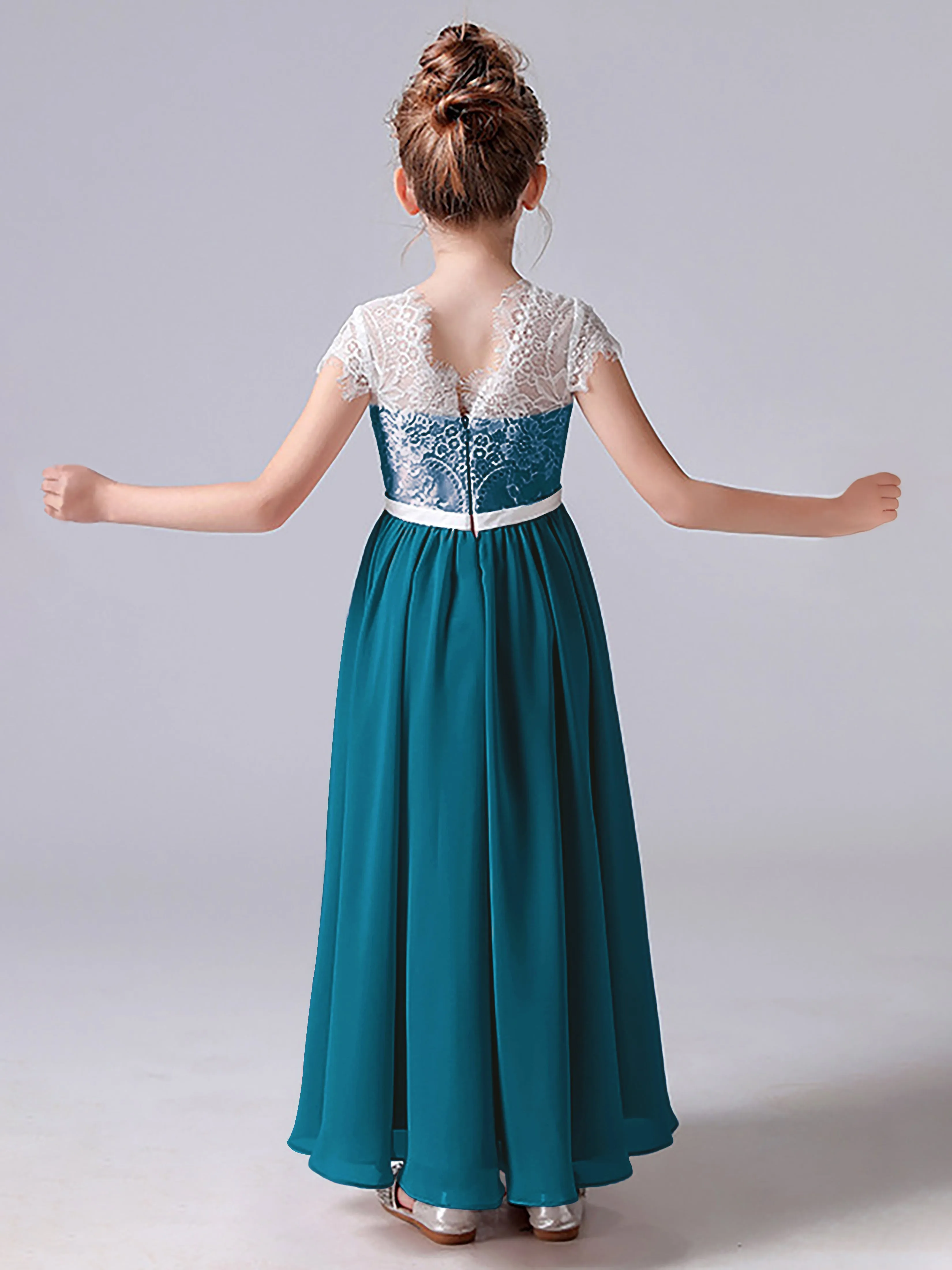 Lace Scoop Junior Bridesmaid Dress with Sleeves