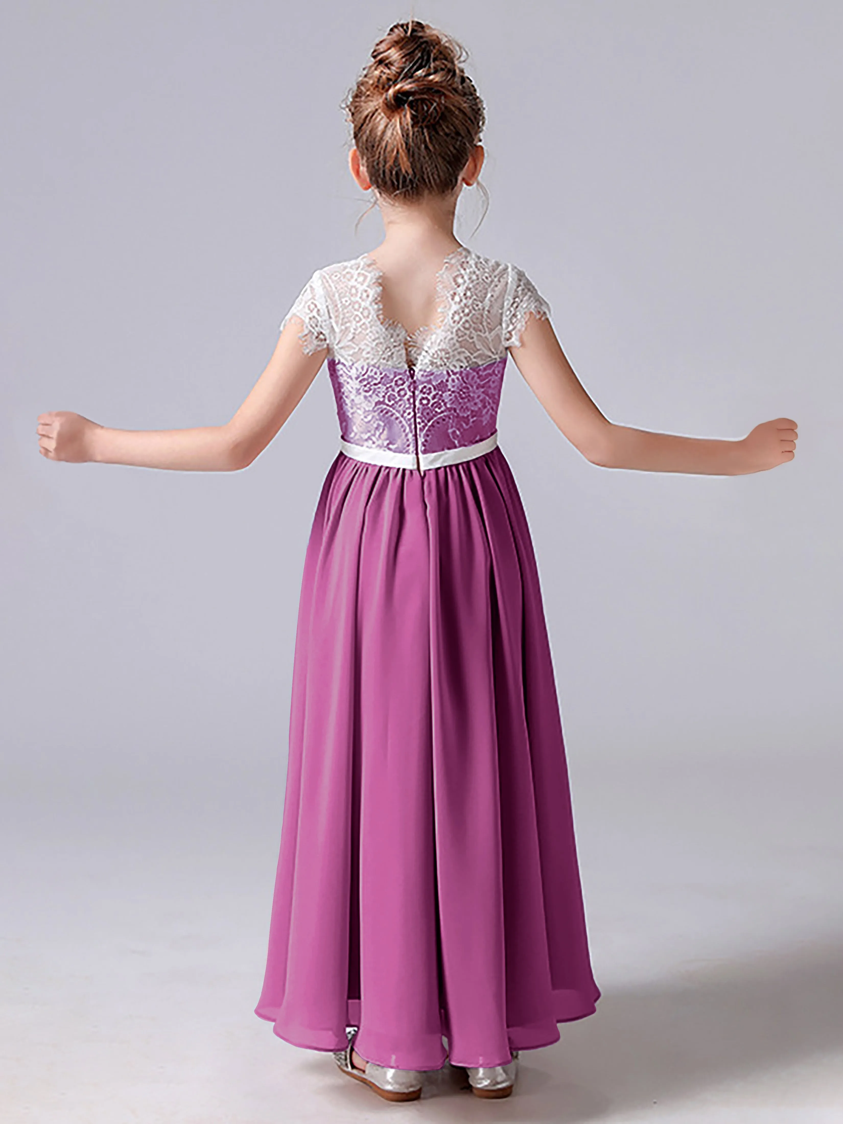 Lace Scoop Junior Bridesmaid Dress with Sleeves