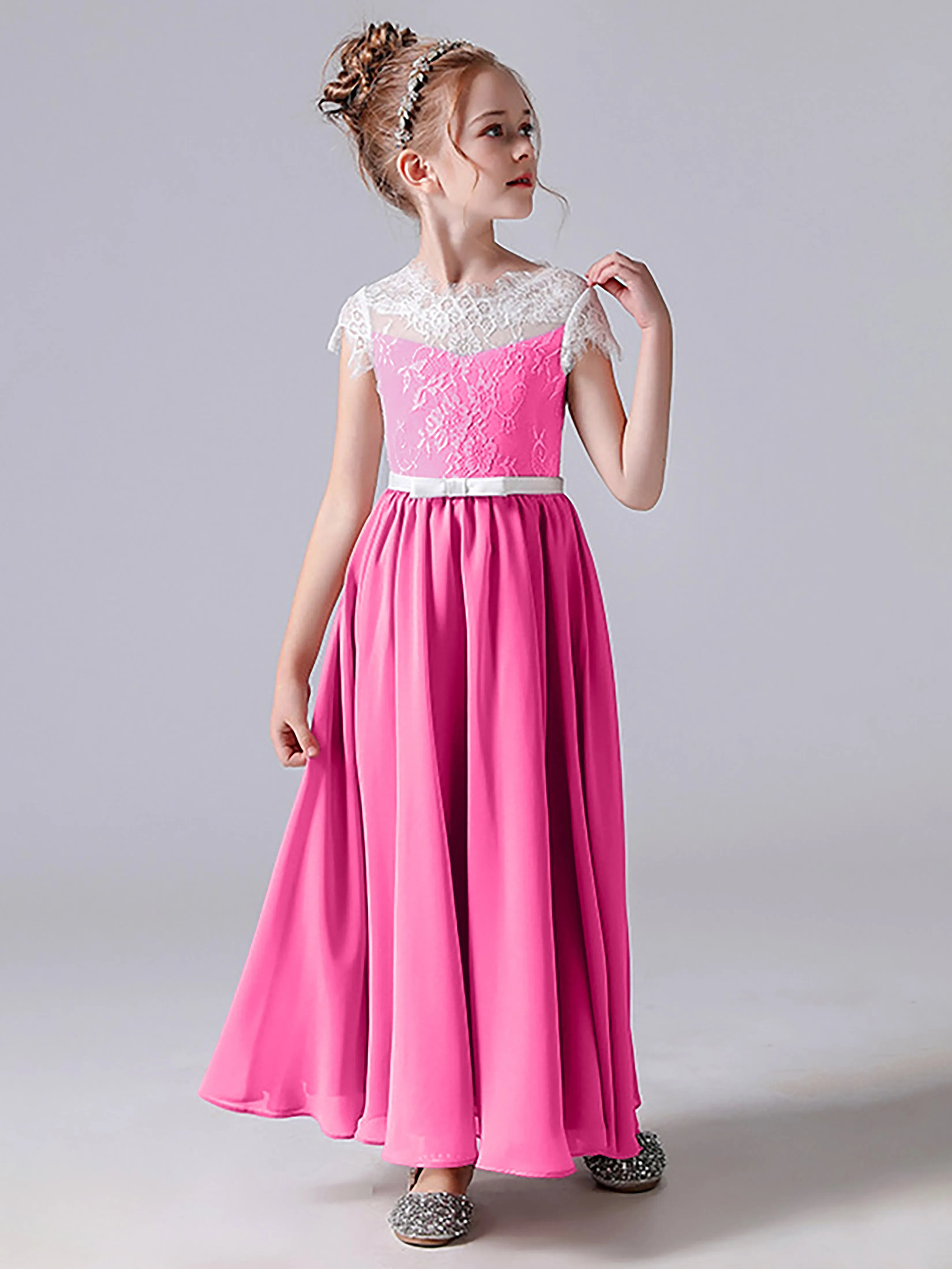 Lace Scoop Junior Bridesmaid Dress with Sleeves