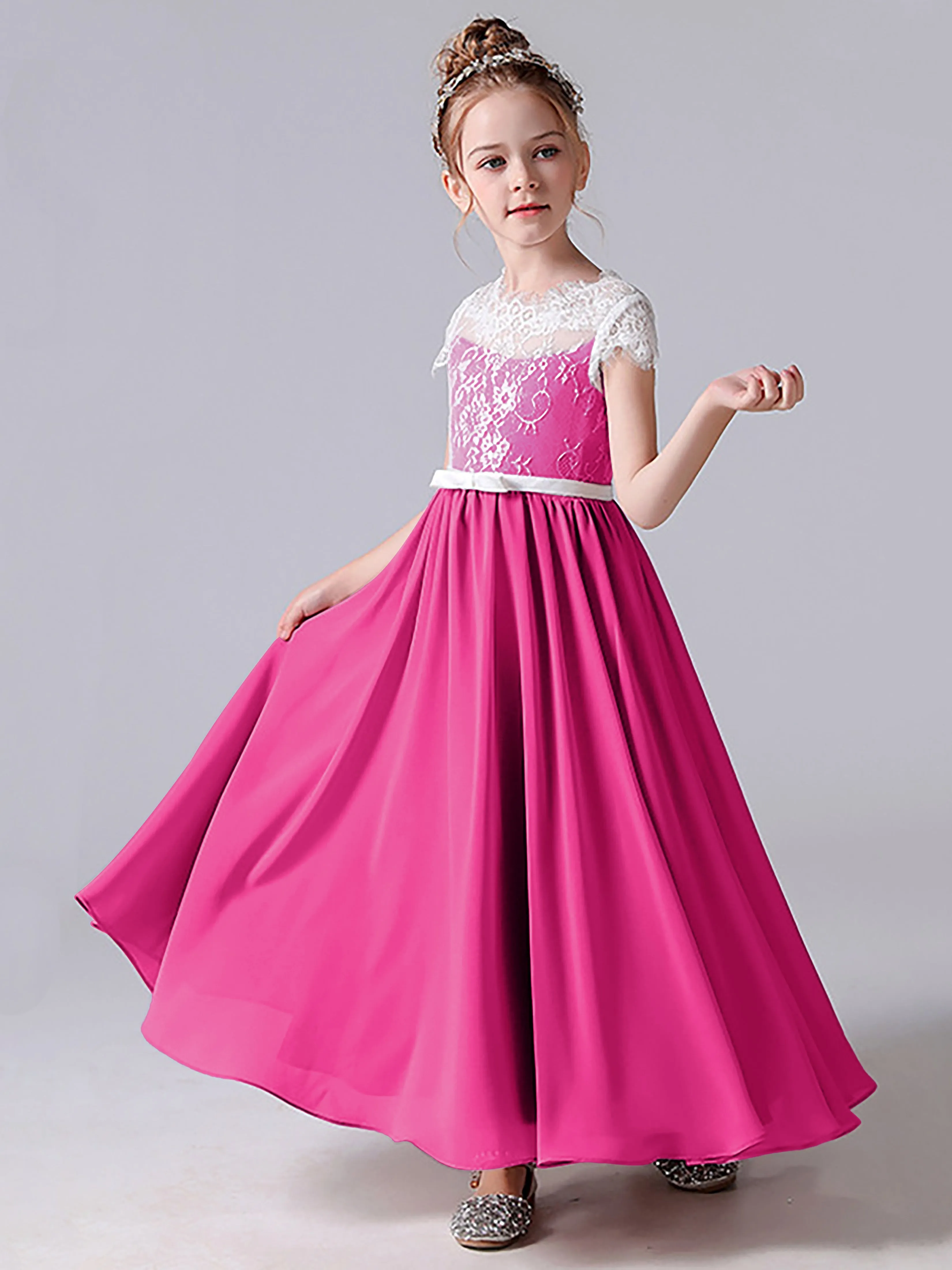 Lace Scoop Junior Bridesmaid Dress with Sleeves