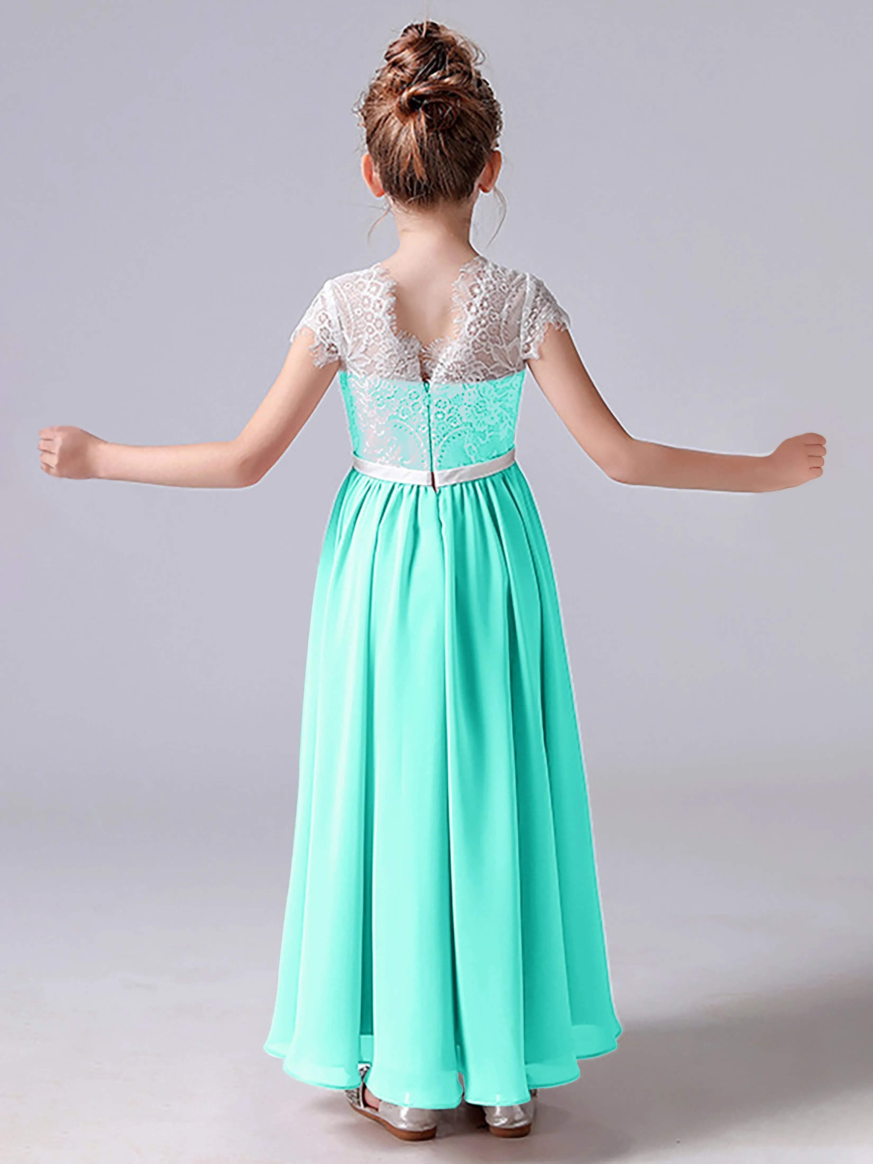 Lace Scoop Junior Bridesmaid Dress with Sleeves